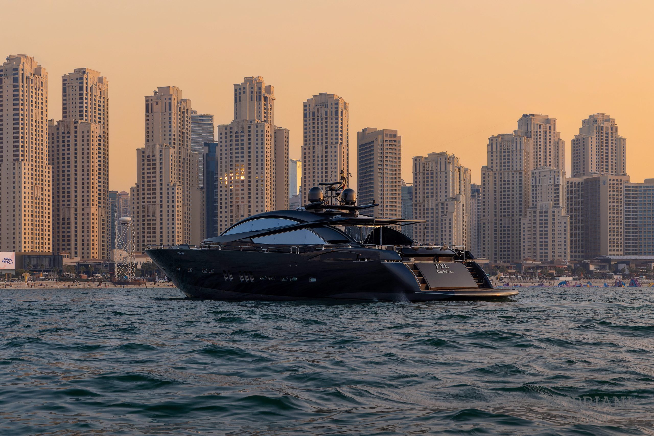 Dubai yacht charter: Sunseeker 108 Predator with a stunning jacuzzi deck.