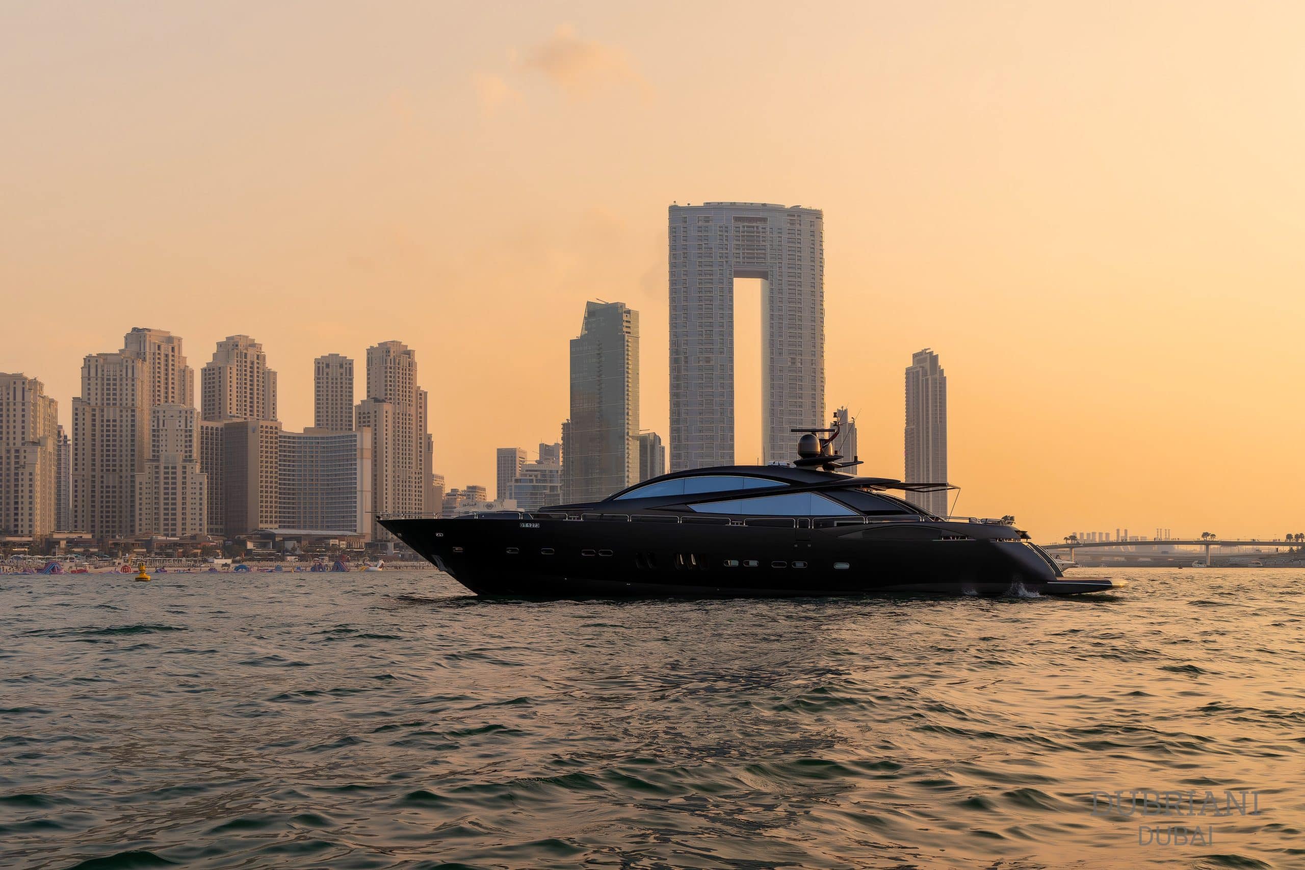 Cruise in style aboard this black yacht, the Sunseeker 108 Predator.