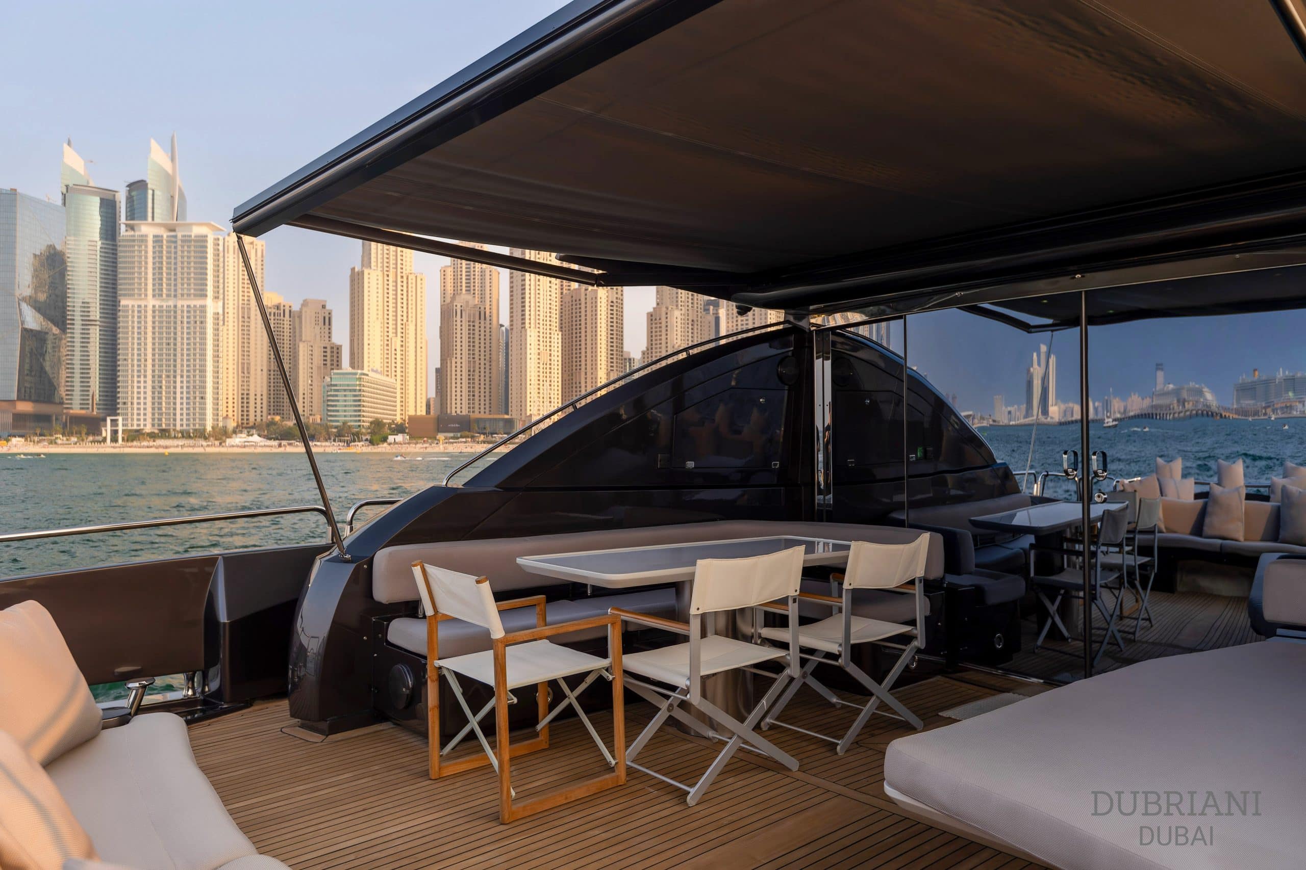 Dubai luxury yacht charter: Sunseeker 108 Predator with jacuzzi amenity.