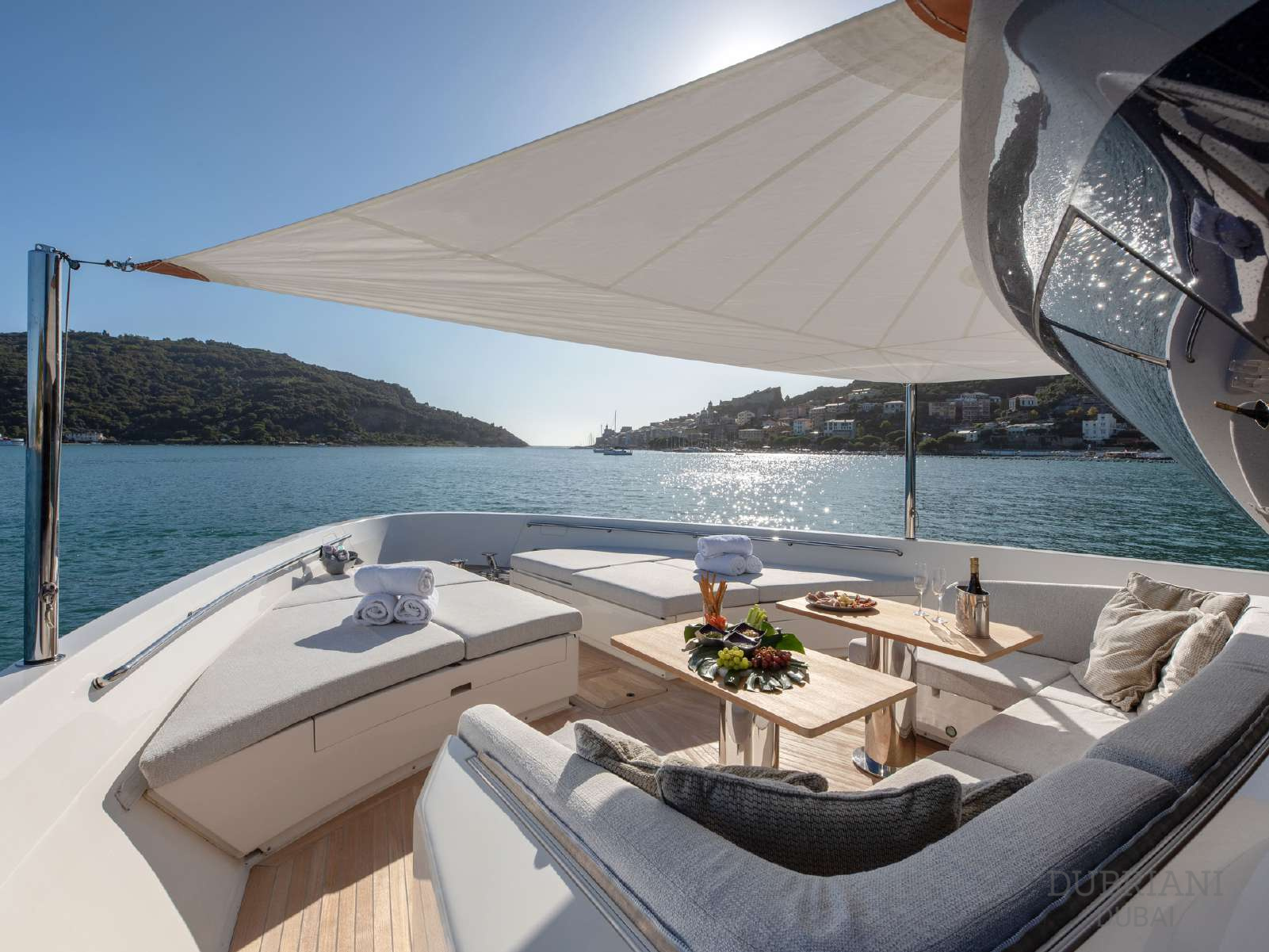 Enjoy 360-degree views of Dubai from the yacht's salon.