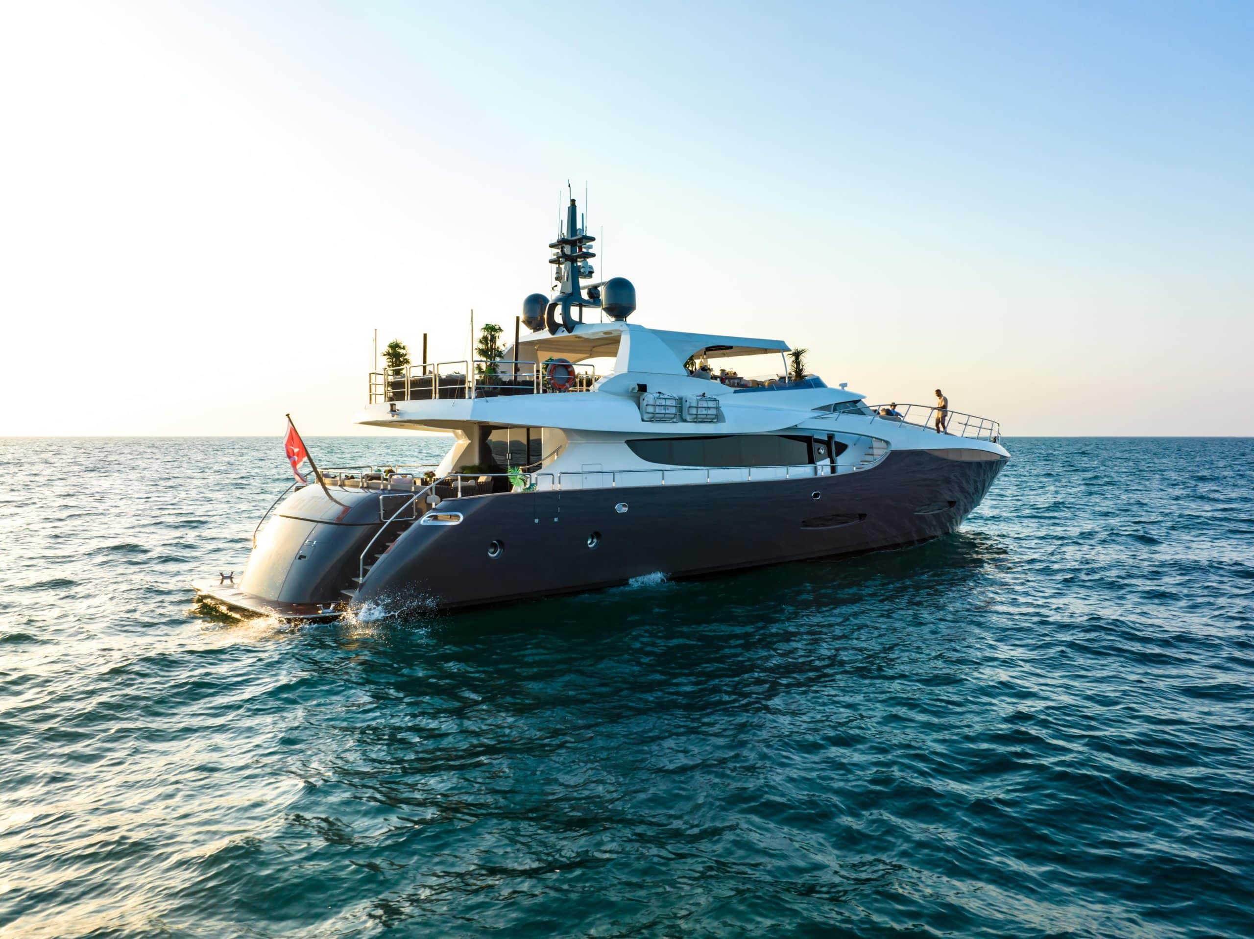 Tatti 110 yacht front quarter view cruising near Dubai waters