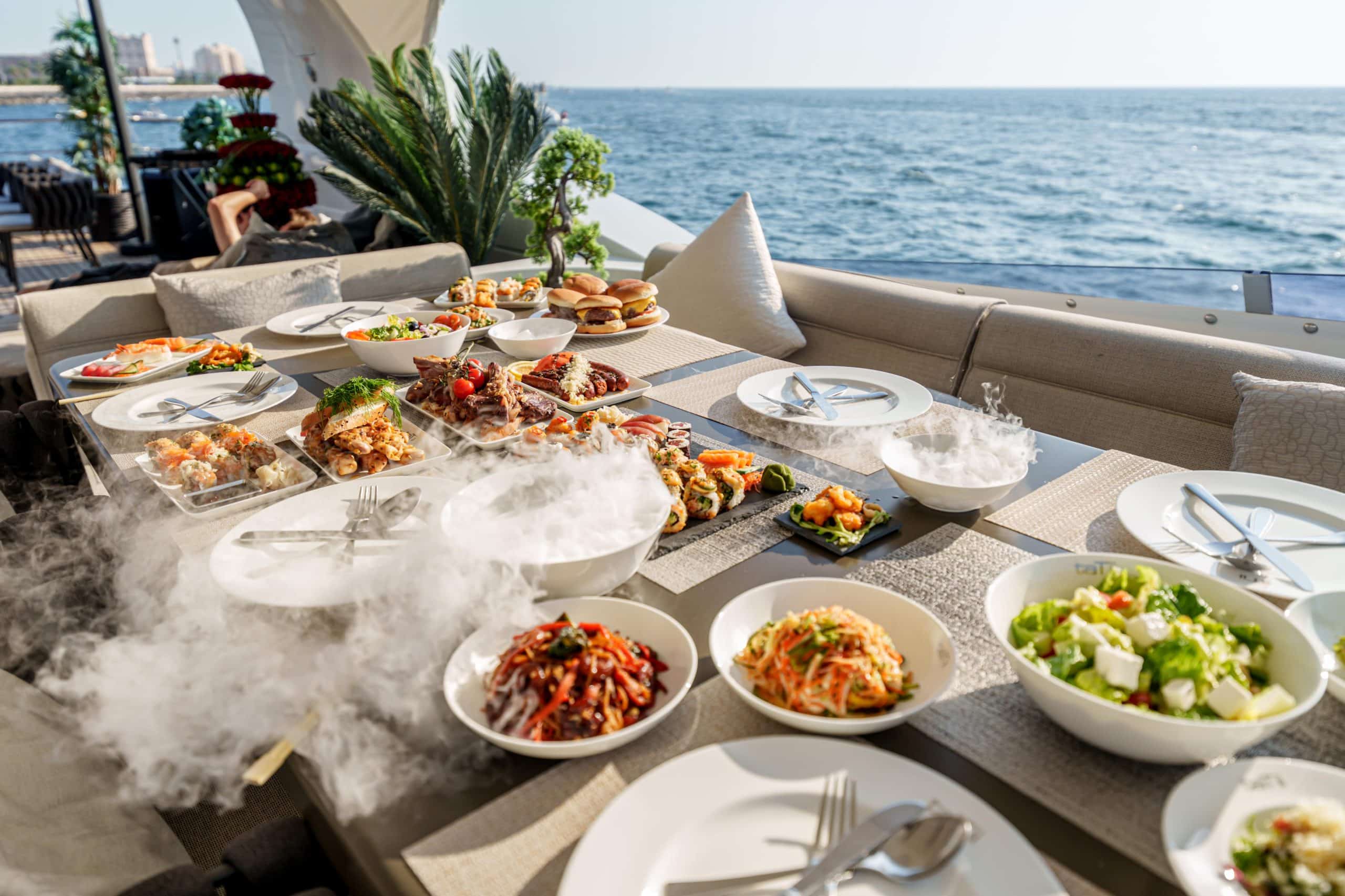 Gourmet breakfast served on Tatti 110 yacht deck
