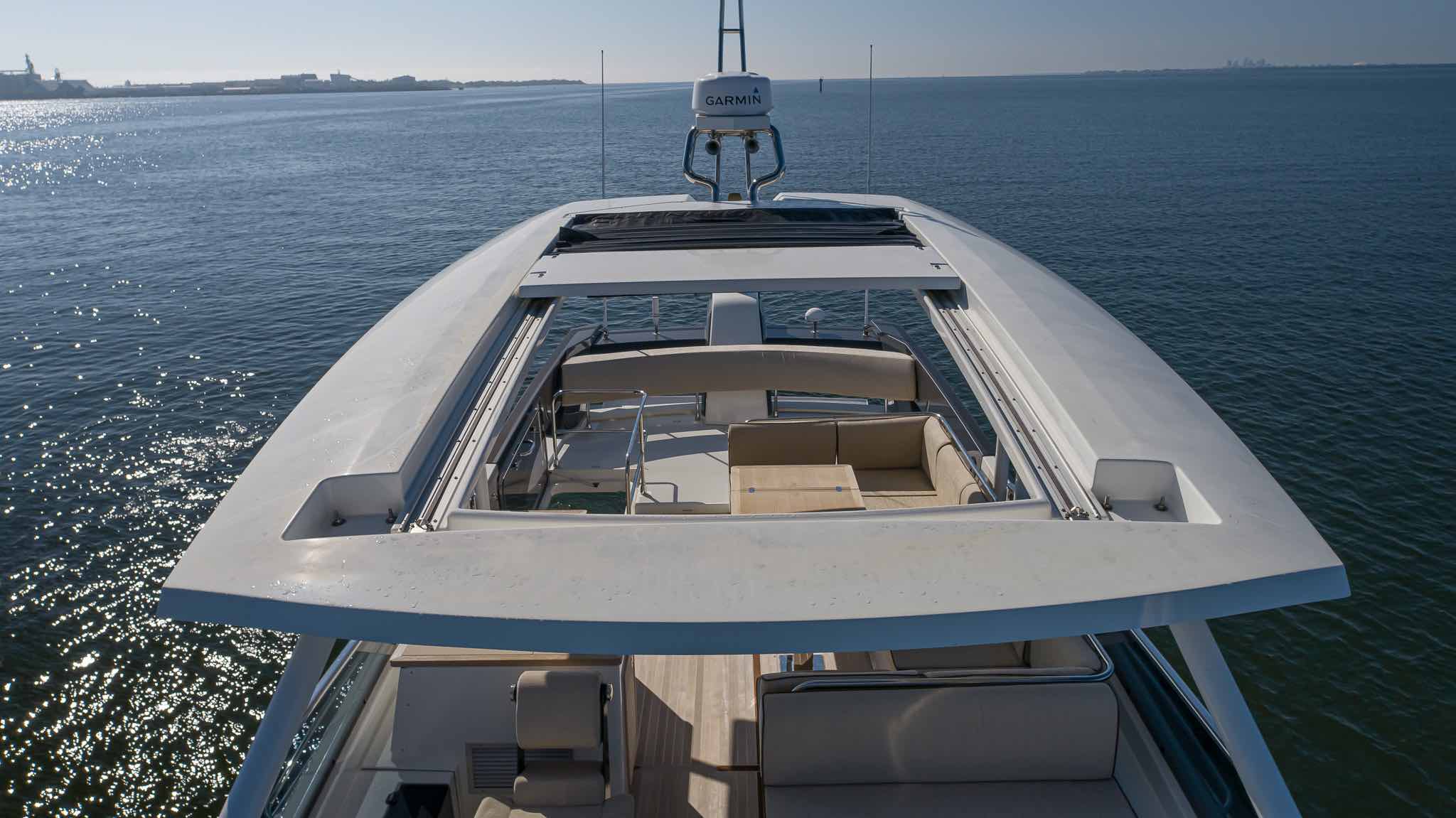 Monaco 60 yacht rear deck view facing open sea in Dubai