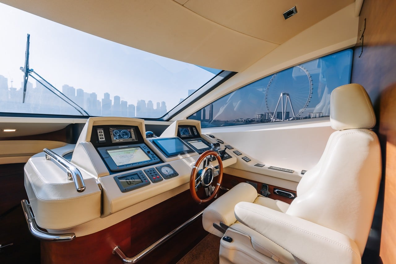 Captain helm control station on Azimut 79 yacht flybridge