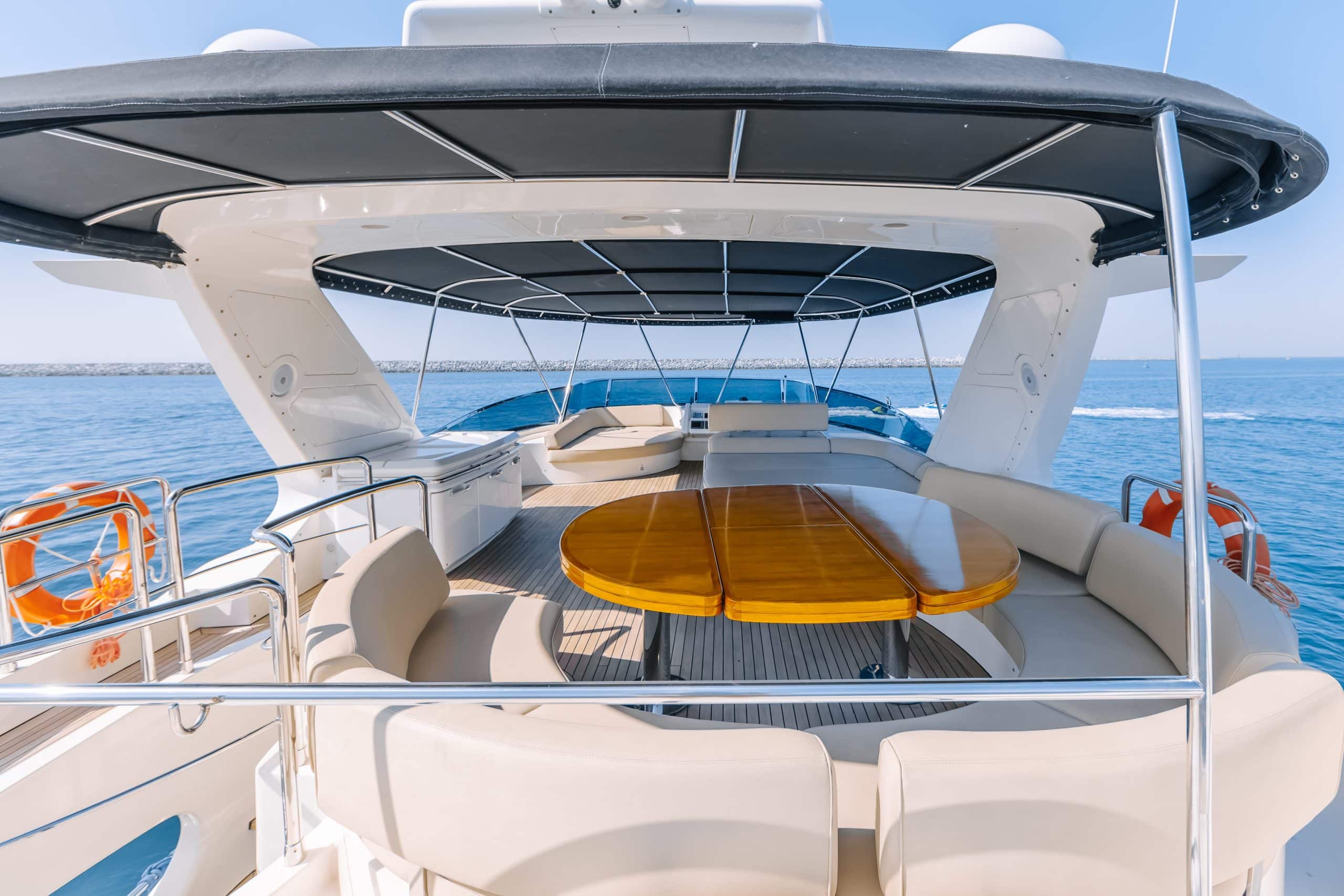 Flybridge social seating area on Azimut 79 yacht charter