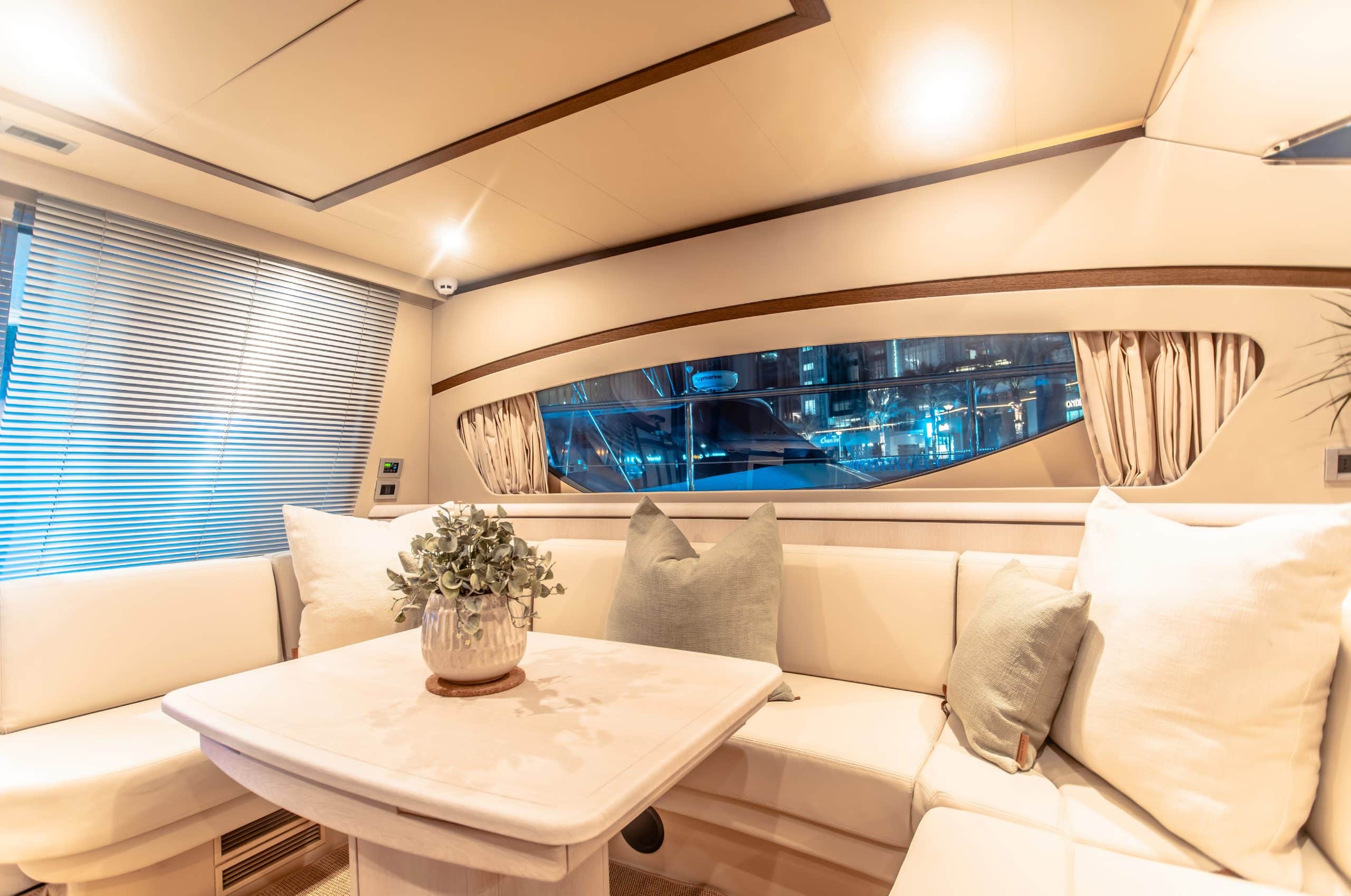 Elise 50 yacht indoor lounge with sofa seating