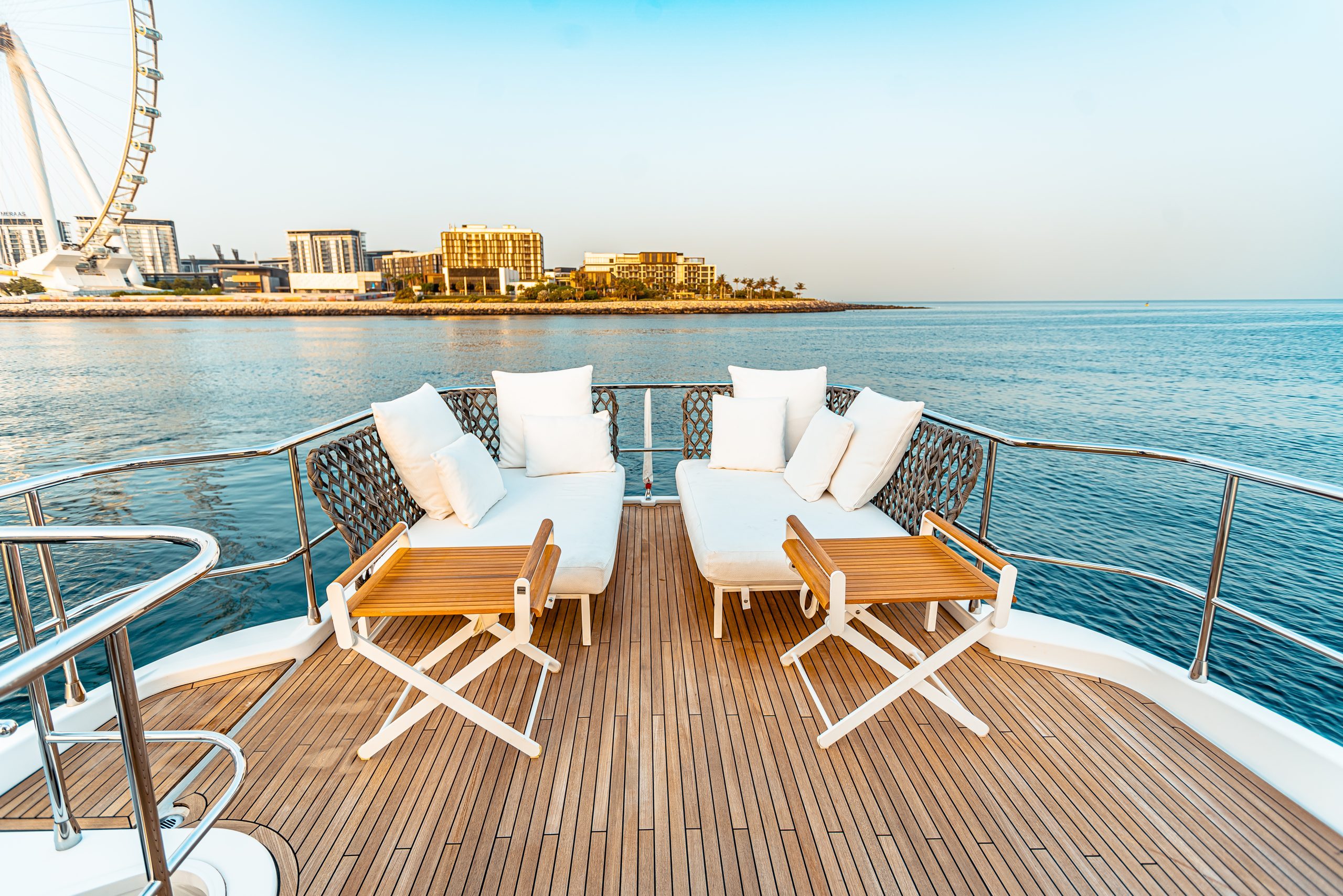 Azimut 70 Migueria yacht aft deck outdoor dining setup