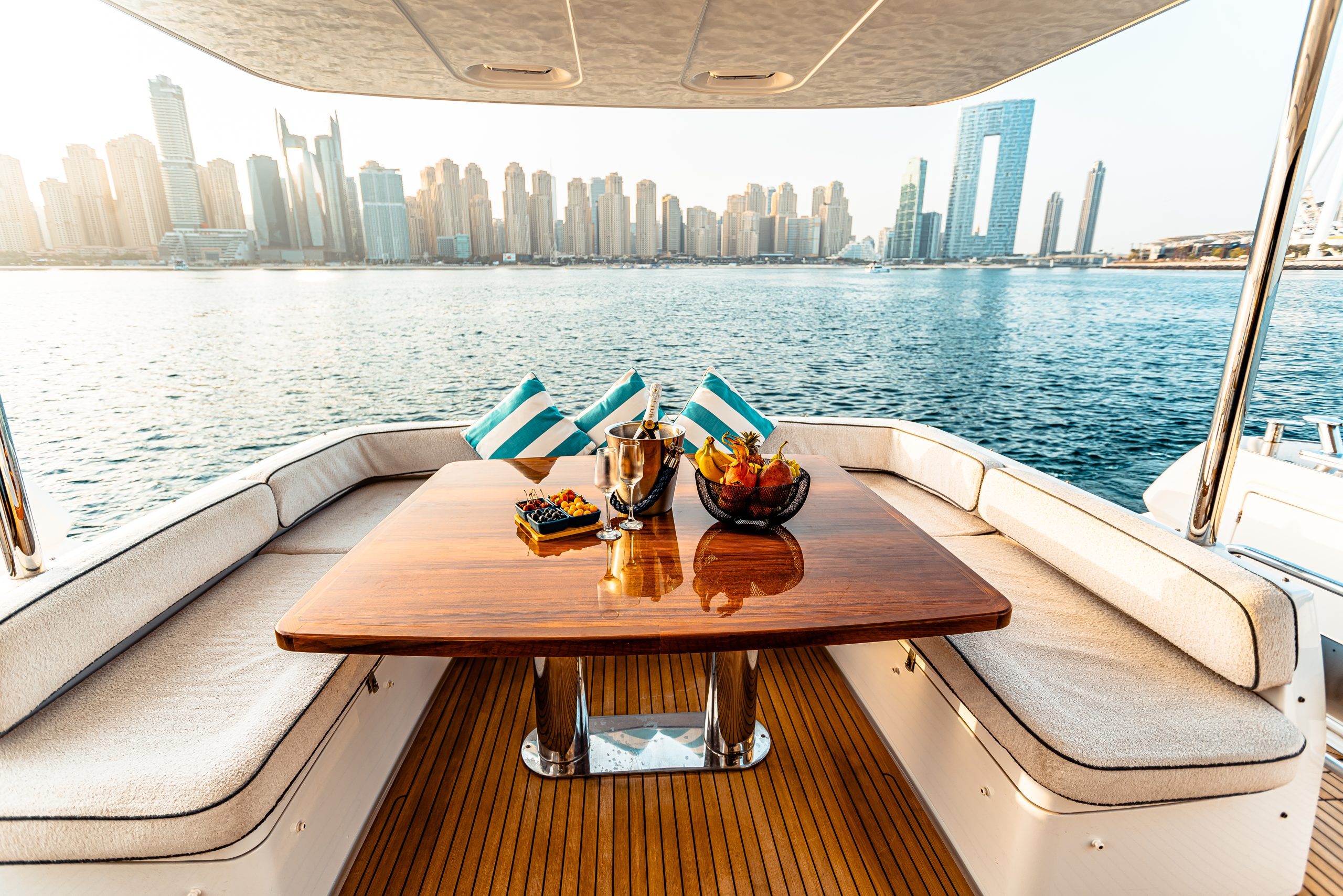Azimut 70 Migueria yacht outdoor dining table on deck