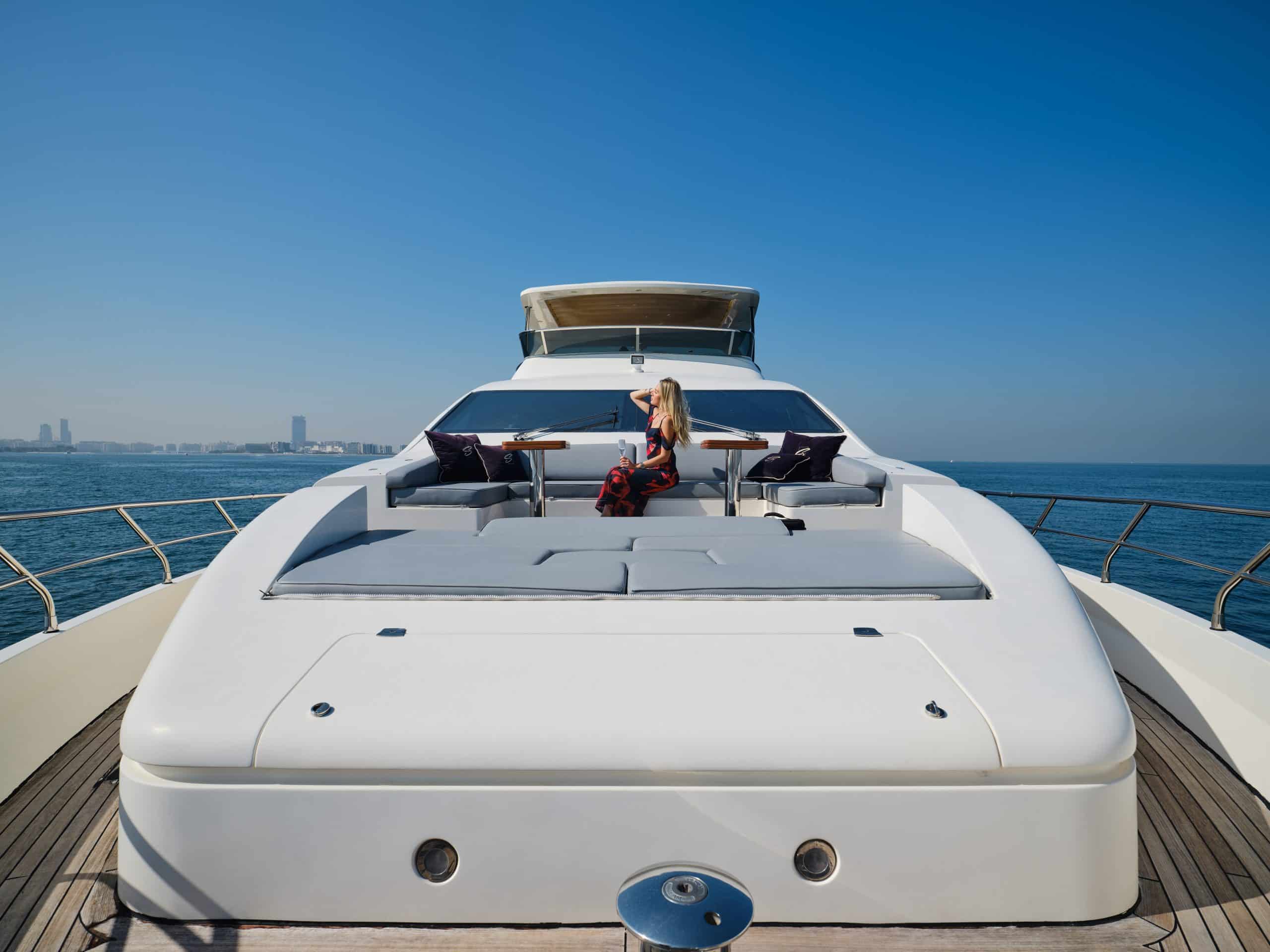 Foredeck sunpad and seating area on Azimut 88 yacht