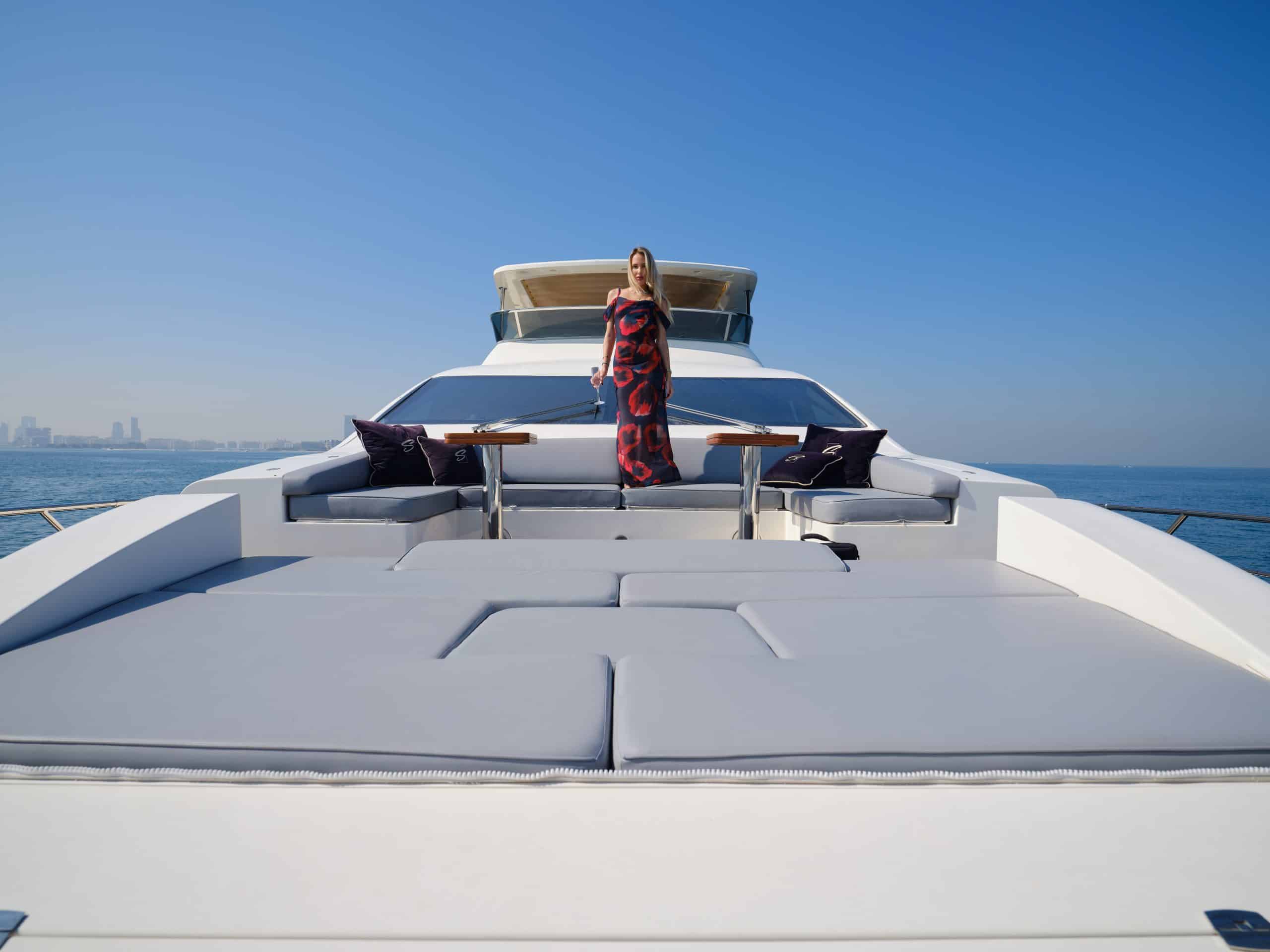 Foredeck sunpad and seating on Azimut 88 luxury yacht