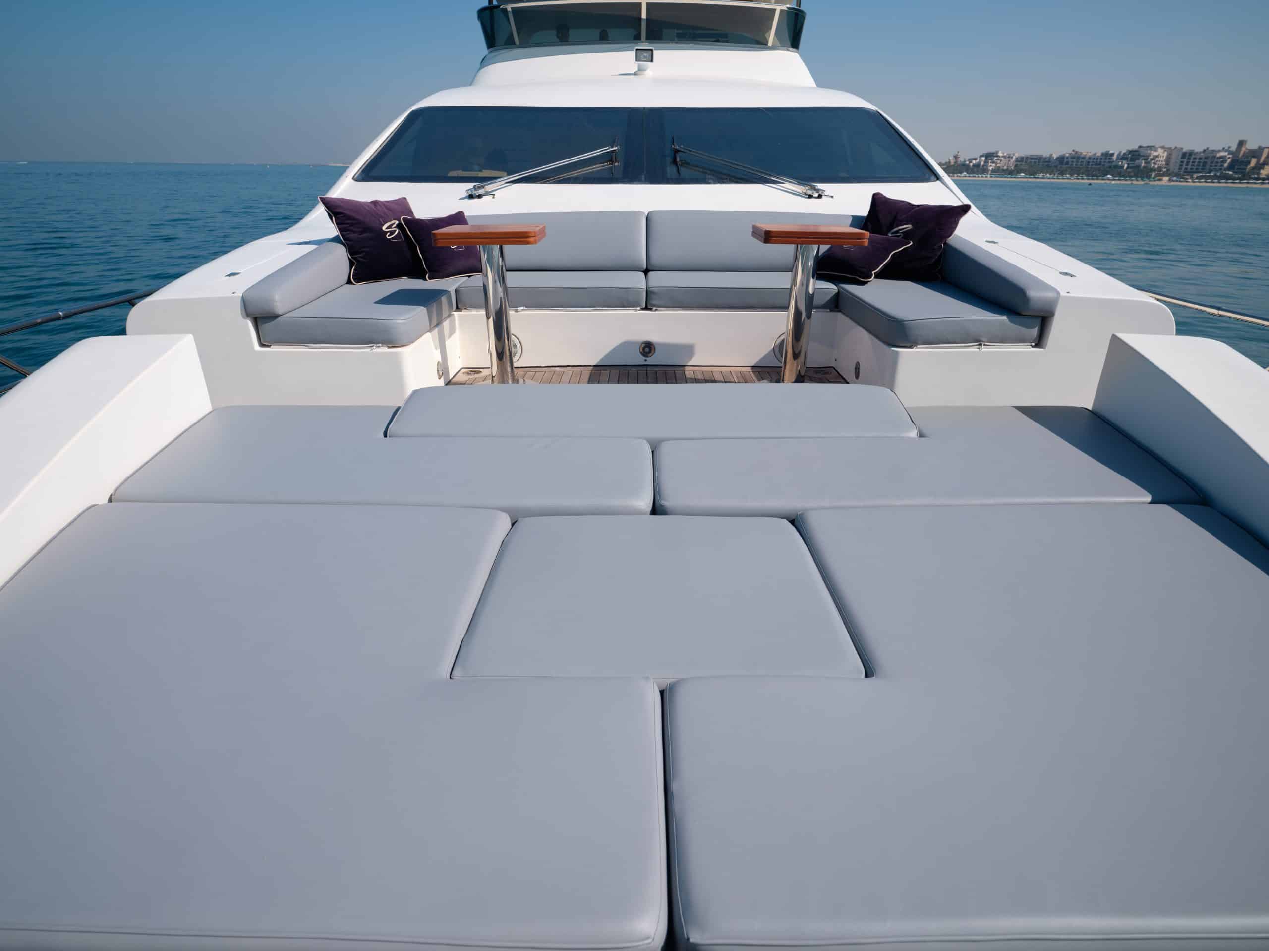 Front deck sunbathing cushions on Azimut 88 luxury yacht