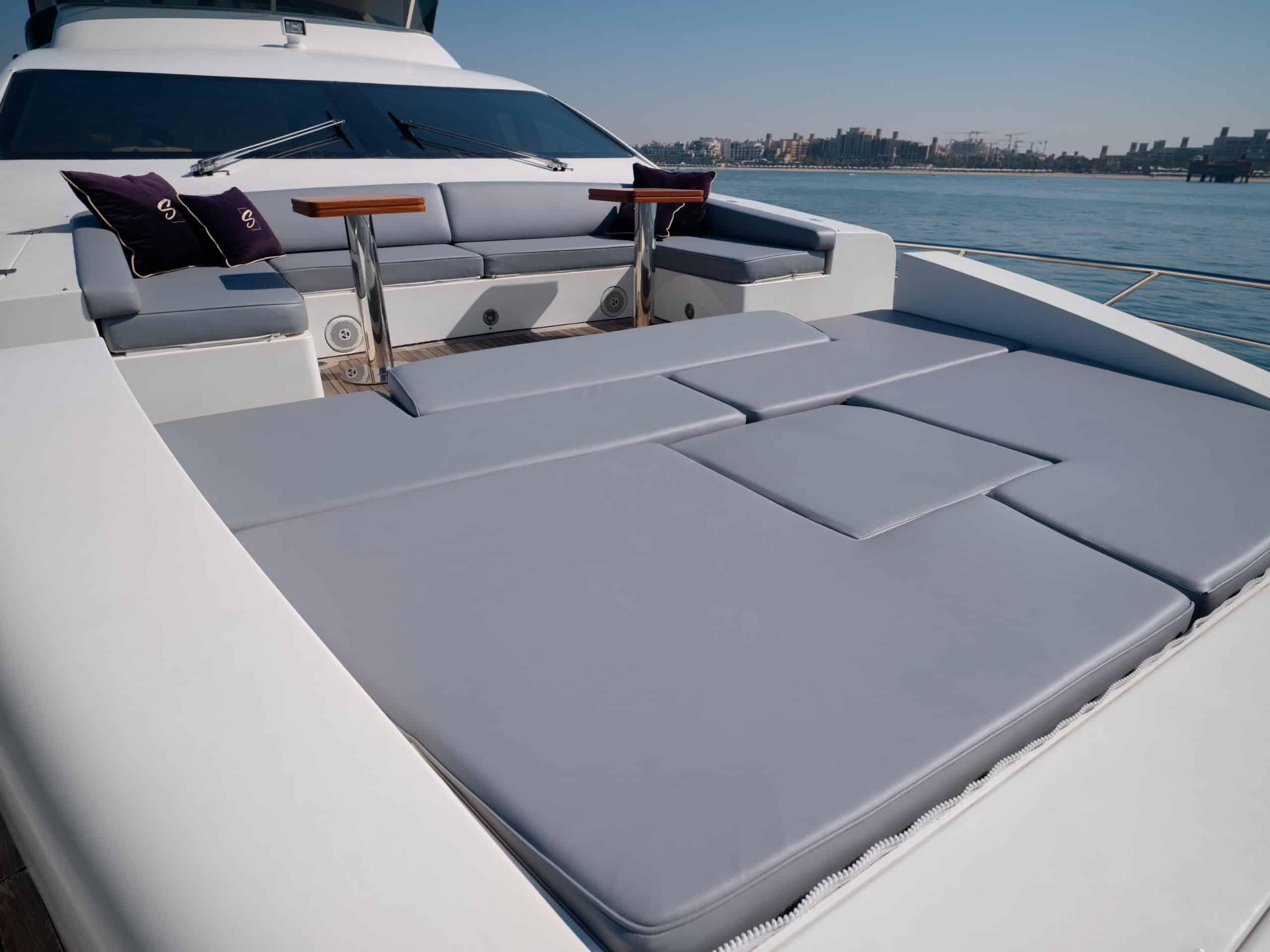 Foredeck sunpad lounge area on Azimut 88 yacht