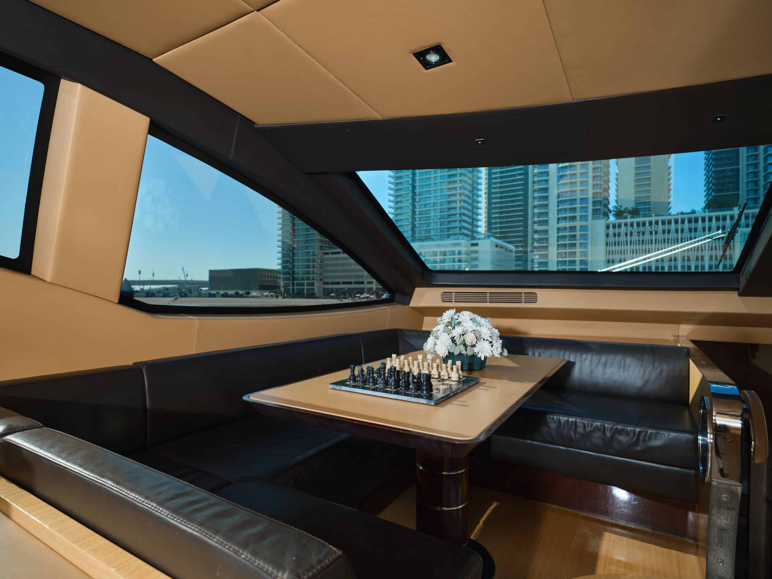 Stylish lounge seating inside Azimut 88 yacht