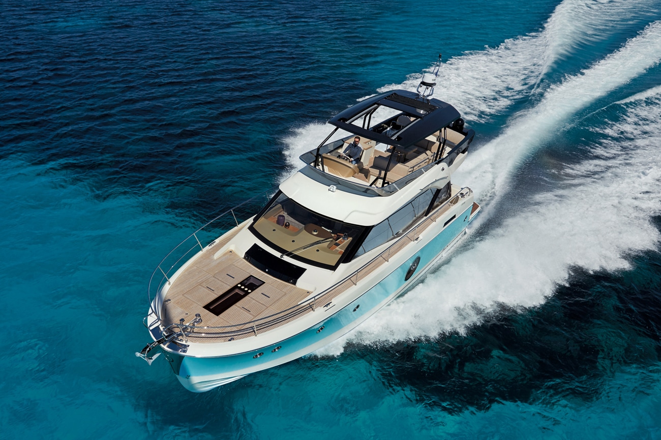 Monaco 60 yacht exterior cruising in Dubai waters