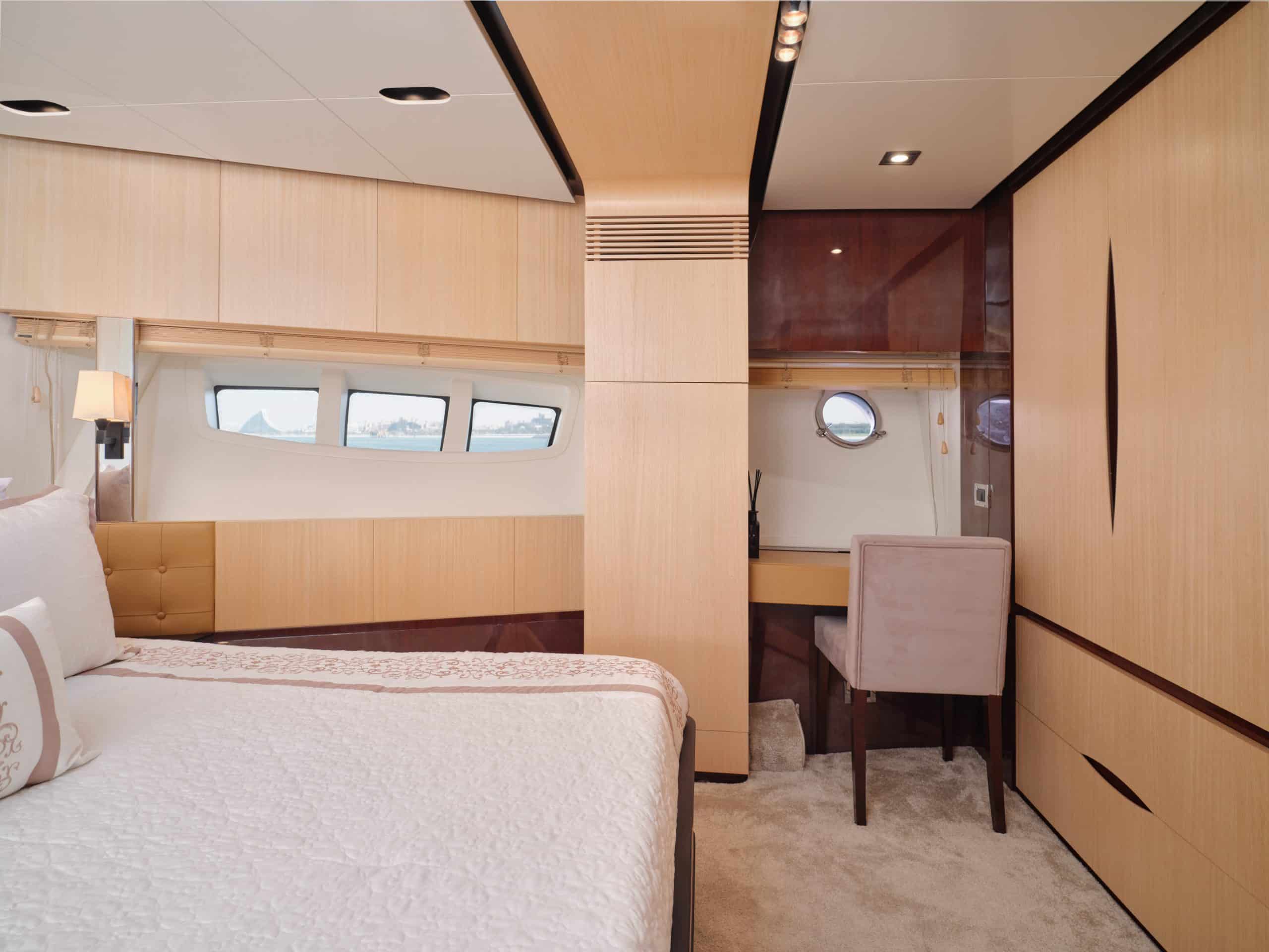 Master cabin bedroom aboard Azimut 88 luxury yacht
