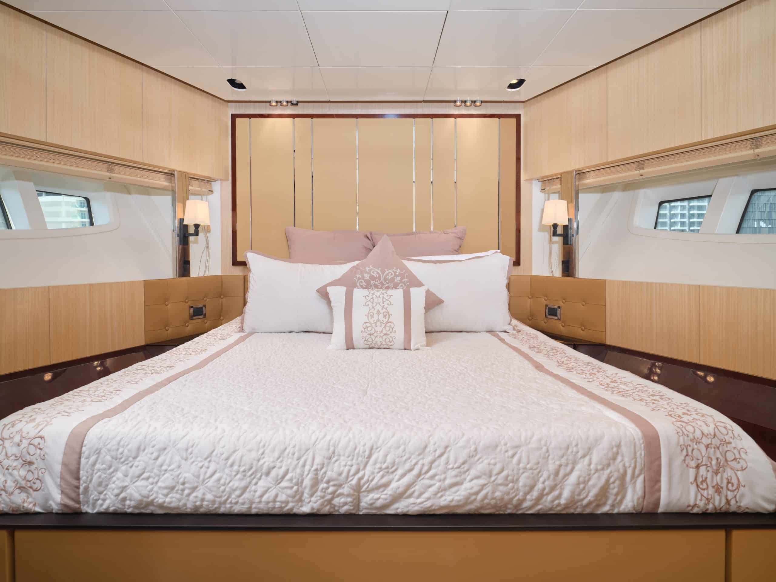 Master bedroom cabin aboard Azimut 88 luxury yacht