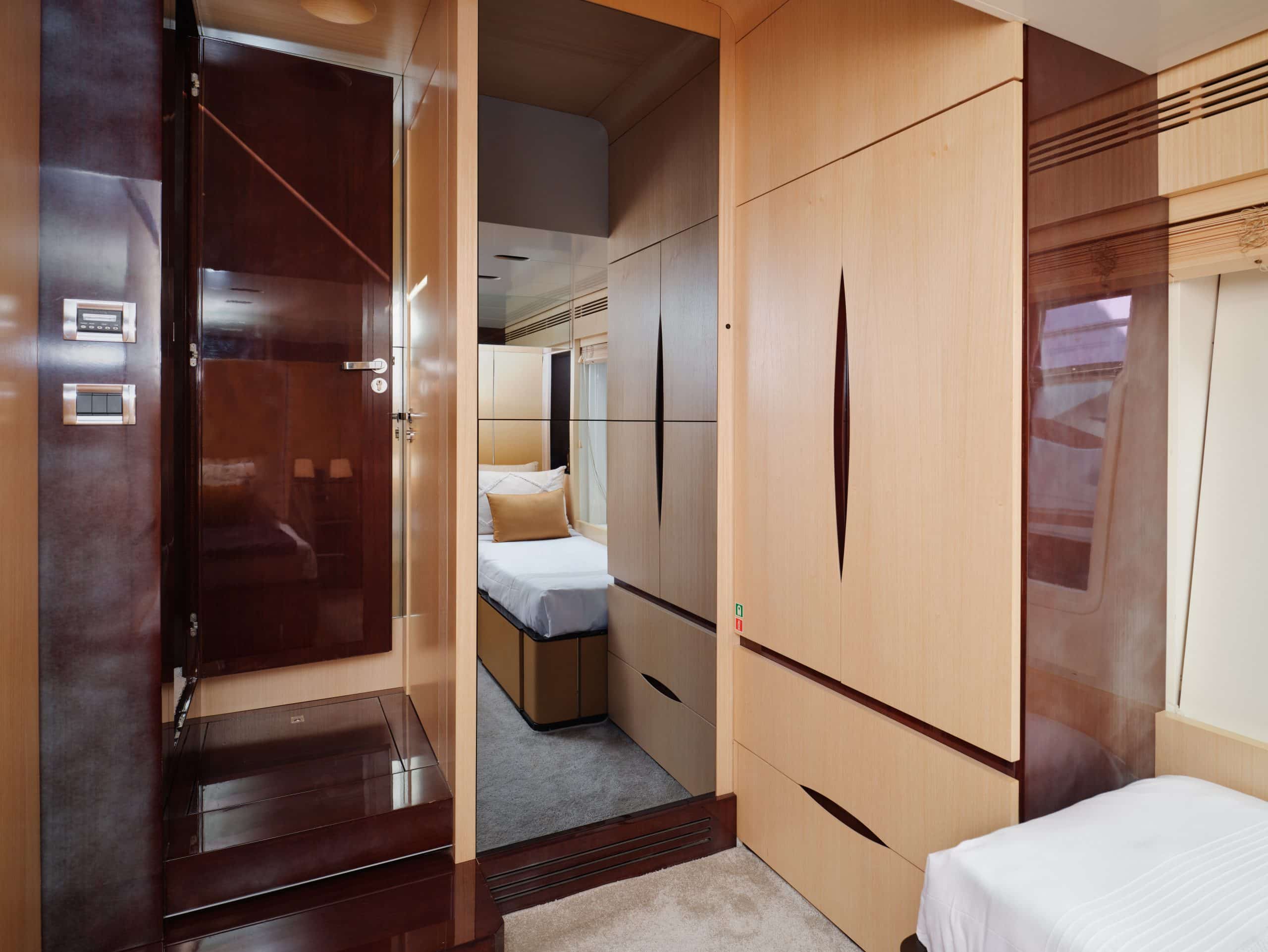 Wardrobe and storage area inside Azimut 88 yacht cabin
