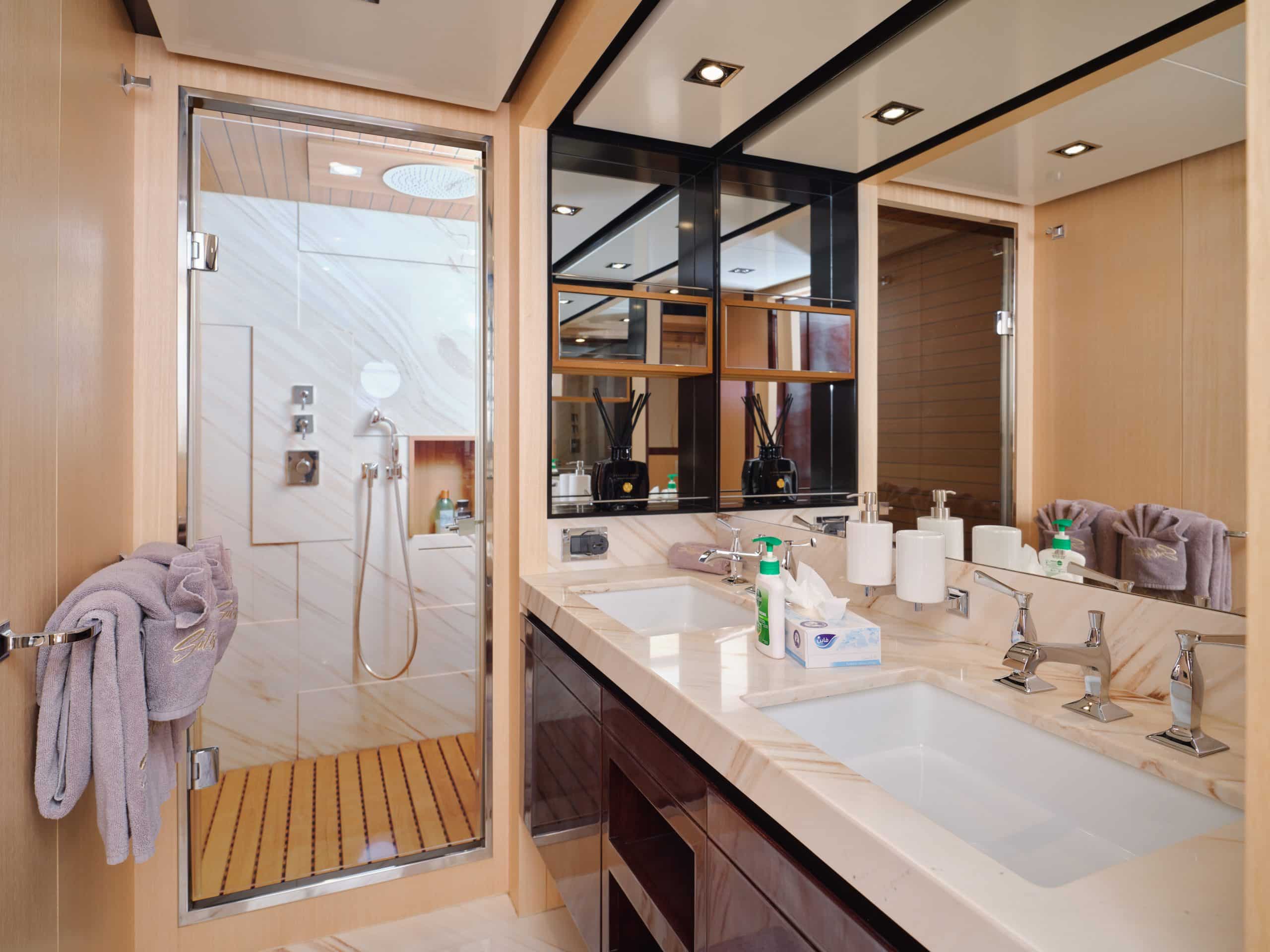 Interior corridor and cabin entrance on Azimut 88 yacht