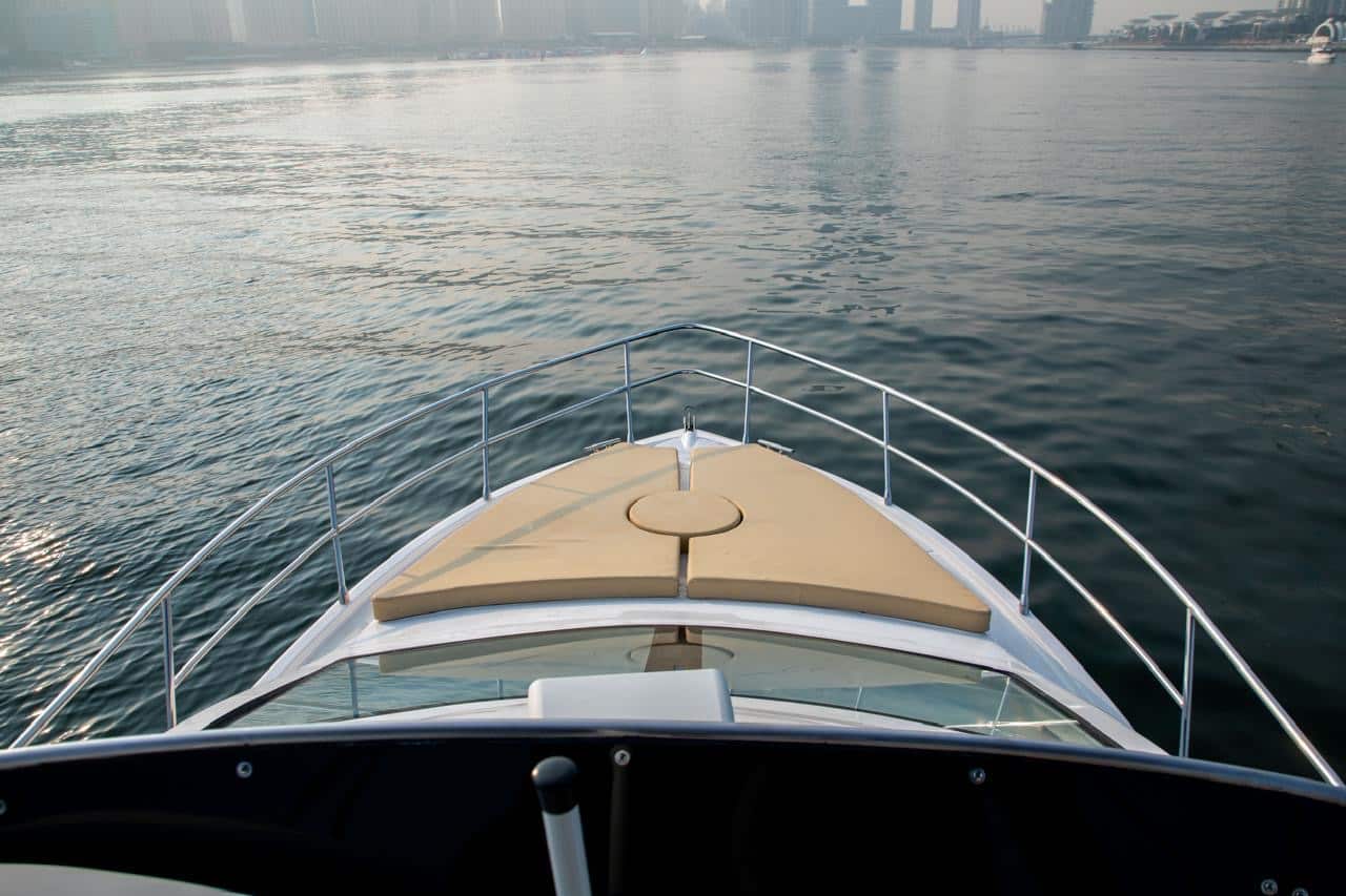 Elan 44 bow deck view overlooking calm sea in Abu Dhabi