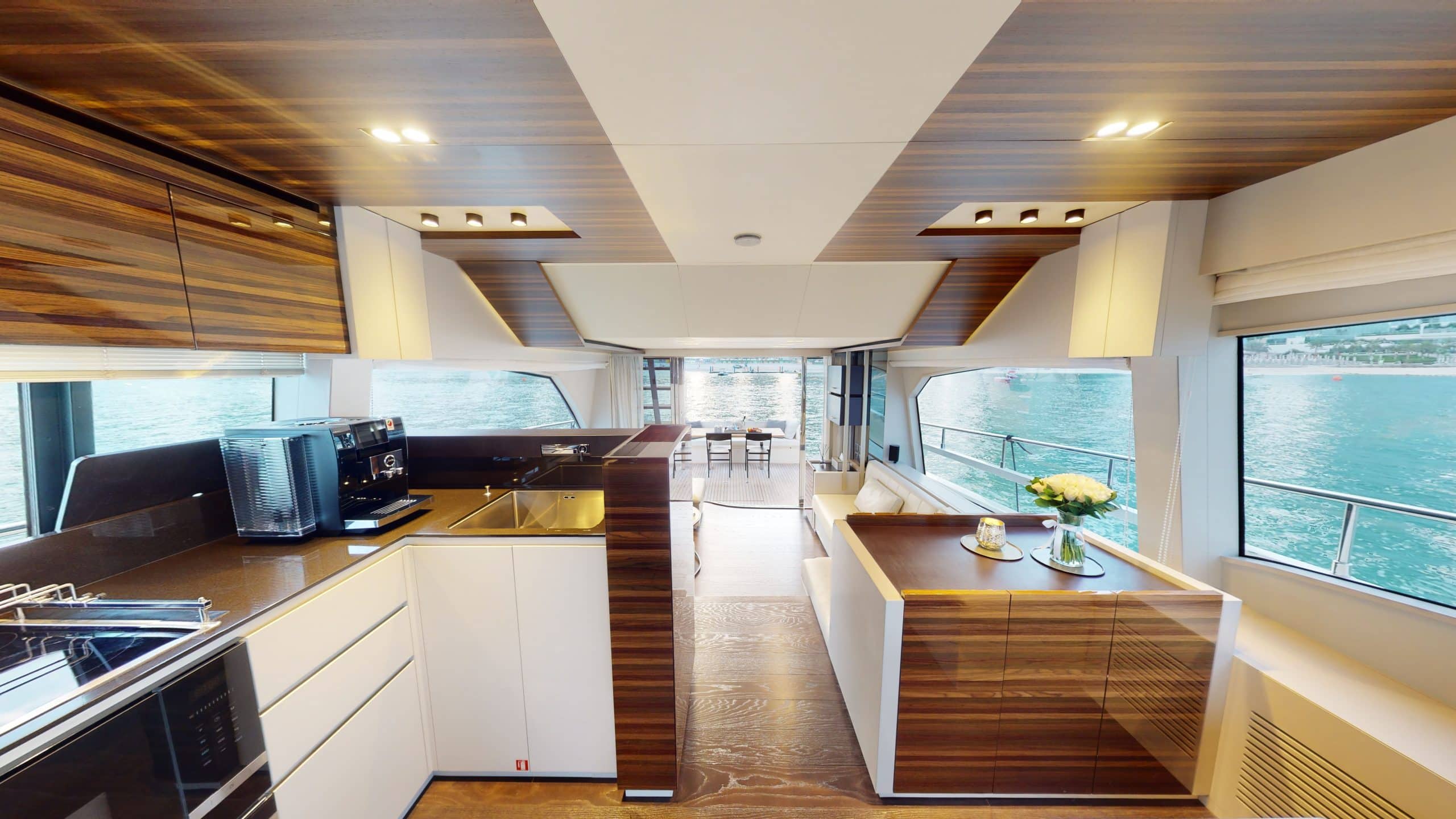 Spacious bathroom with modern amenities inside Ferretti 670 yacht