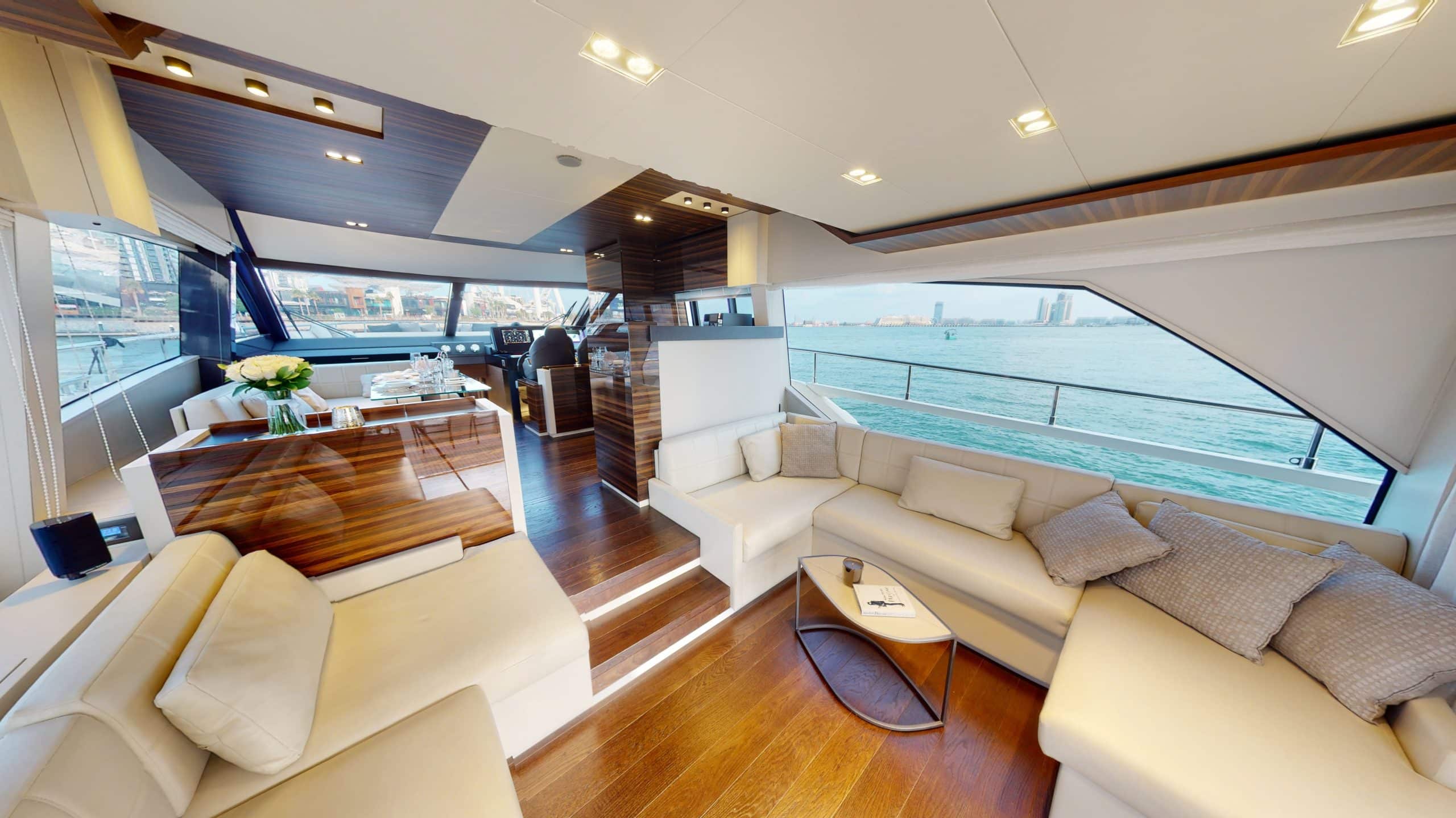 Luxurious indoor seating area on Ferretti 670 yacht