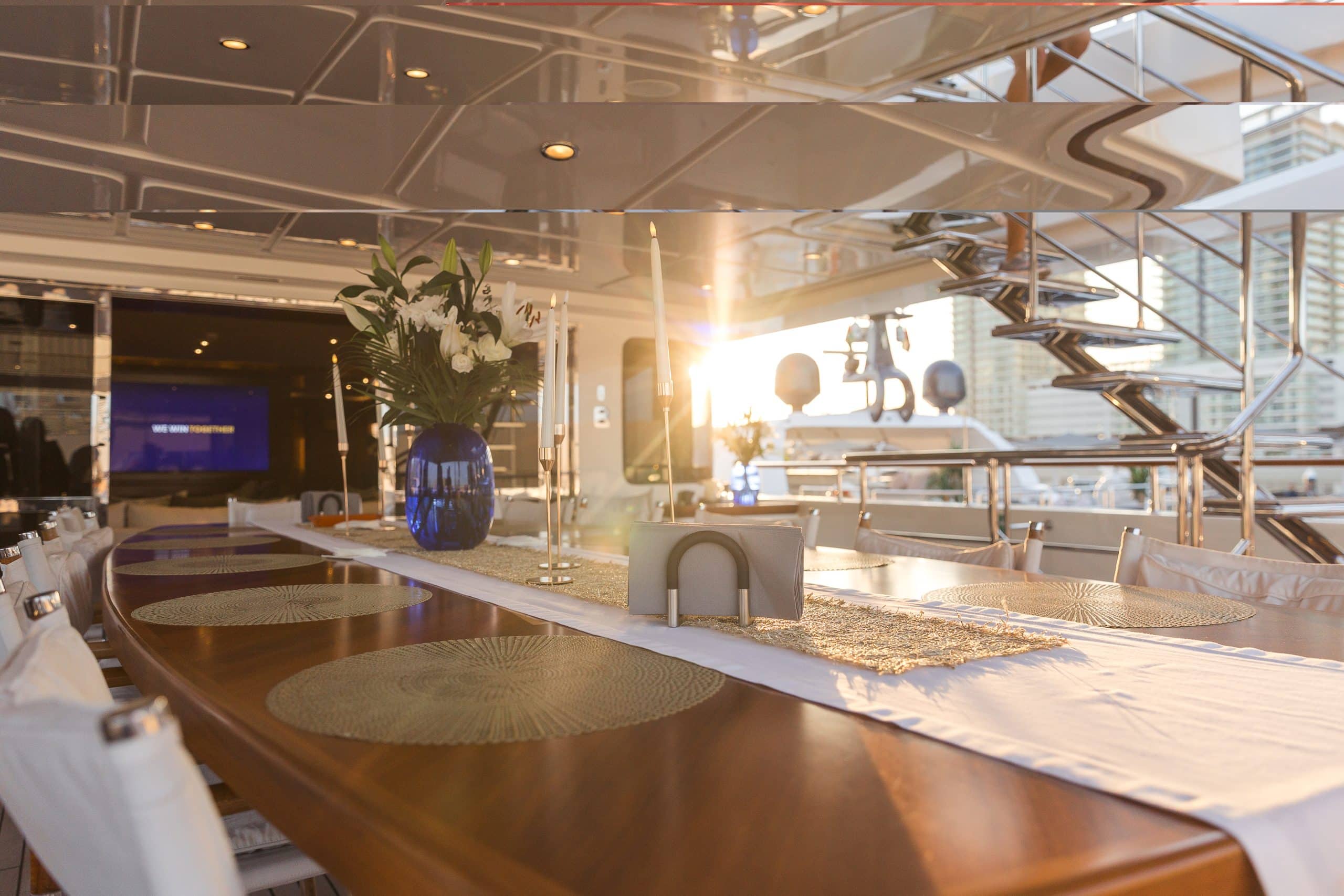 Luxury interior bar and lounge area onboard MILA 141 superyacht