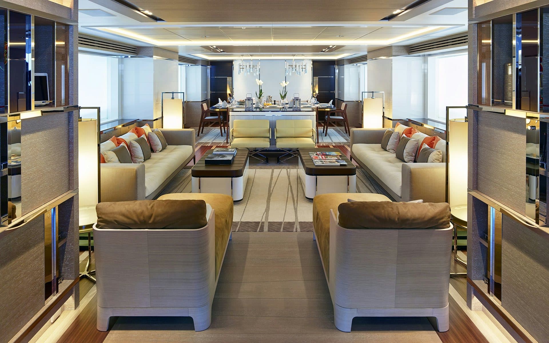 Spacious main saloon seating area on Sofiya 153 yacht