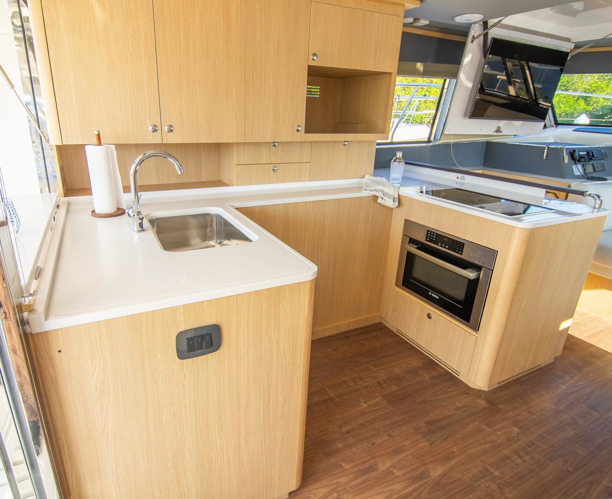 Aquila 42 galley with induction hob and oven, shipyard photo