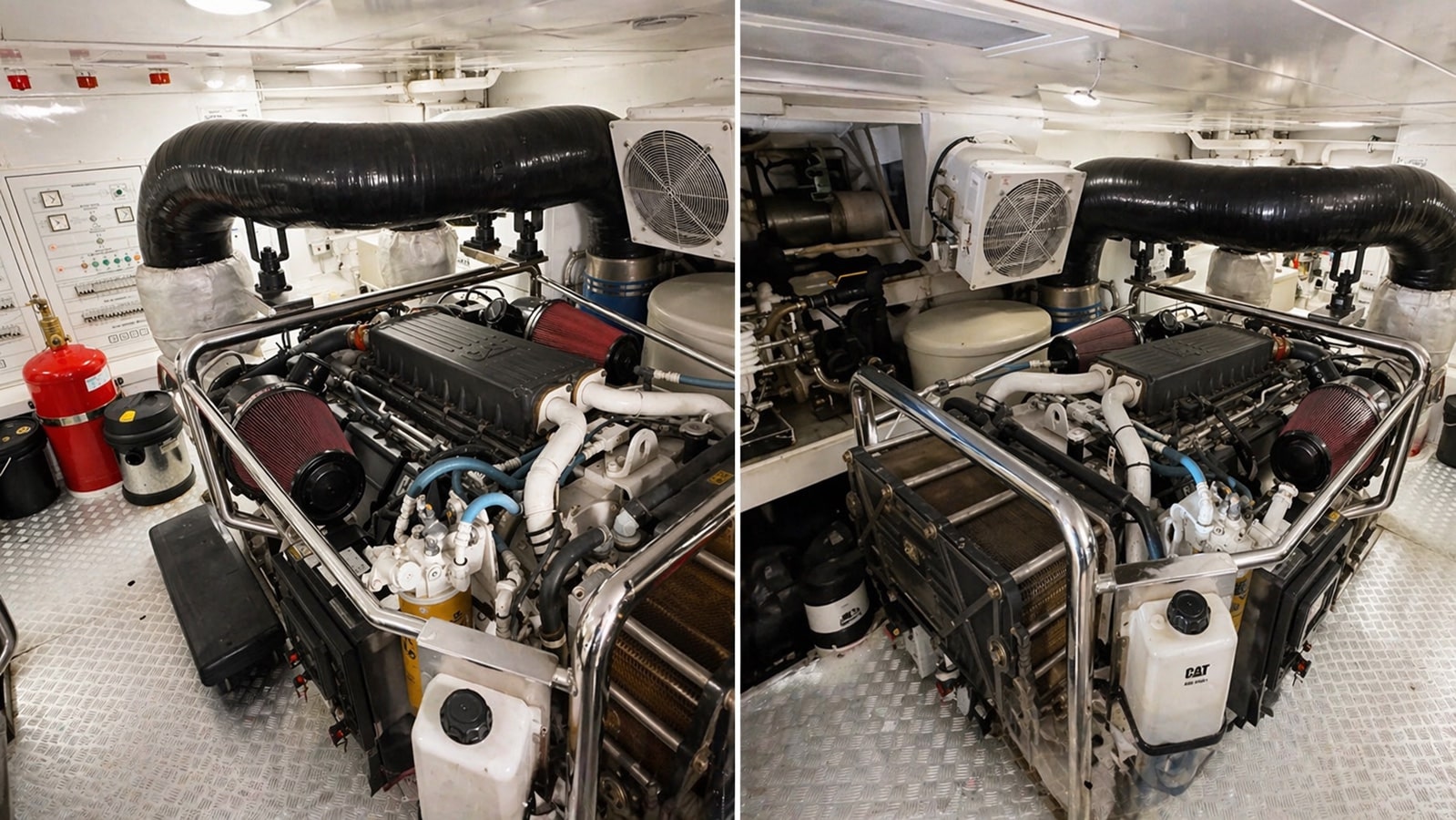 Azimut 88 engine room with twin Caterpillar C32 diesel engines
