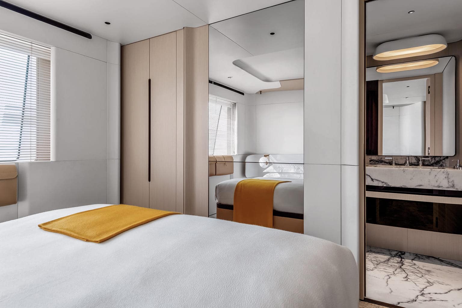 Grande Trideck guest cabin with double berth, shipyard photo