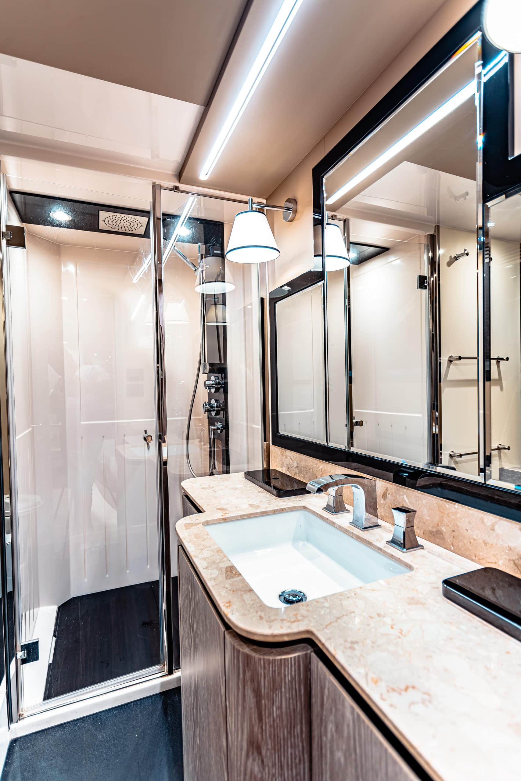 Azimut Magellano 66 guest bathroom with walk-in rain shower
