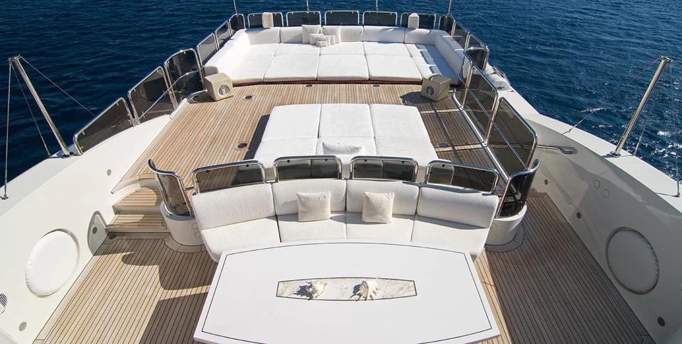 Benetti 56M sundeck forward sunpads and lounge seating area