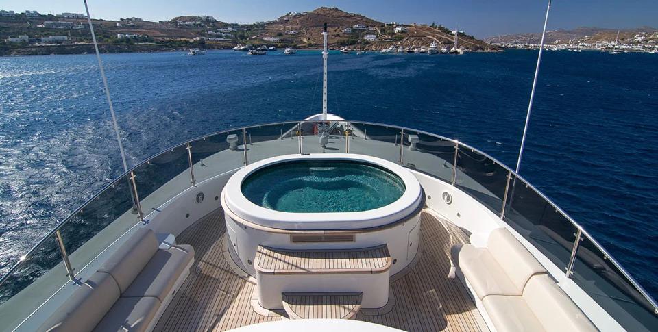 Benetti 56M sundeck jacuzzi and sunpads seen from above