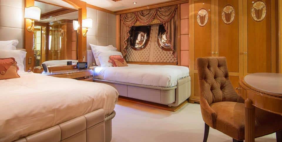 Benetti 56M twin guest cabin with chaise longue and reading light