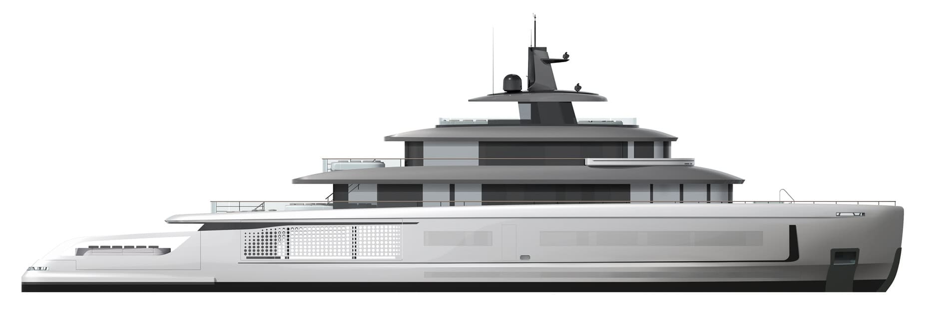 Benetti B.Yond 57M profile elevation, shipyard rendering