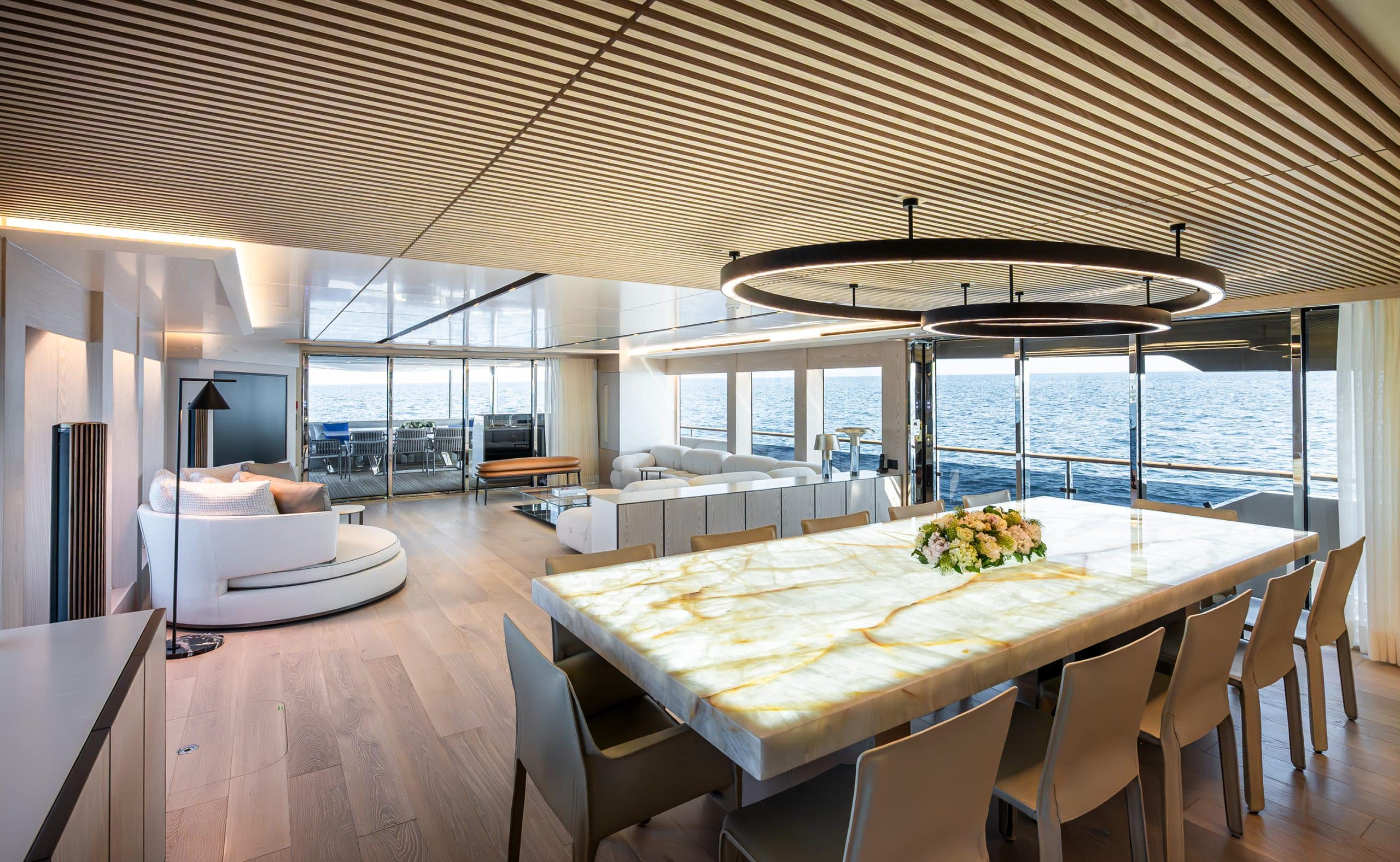 Numarine 40MXP formal dining area with backlit marble table