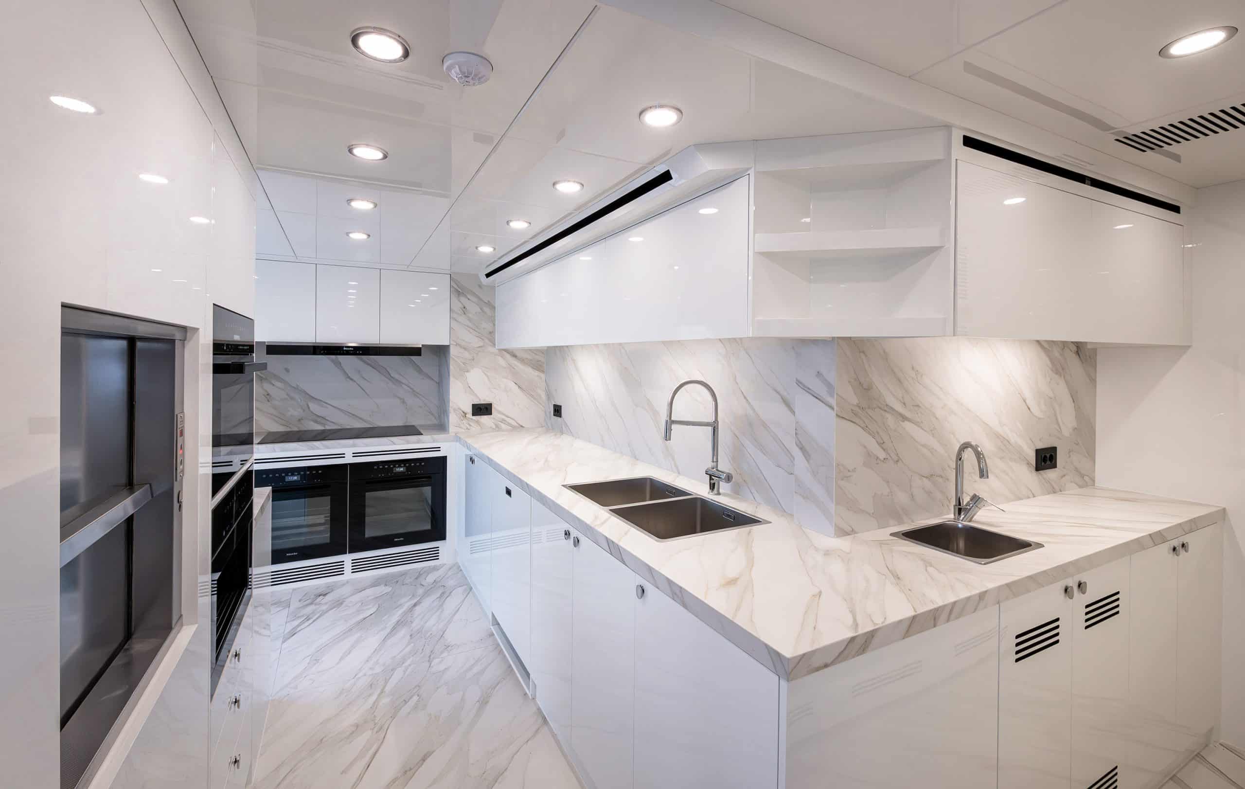Numarine 40MXP galley with marble counters and twin ovens