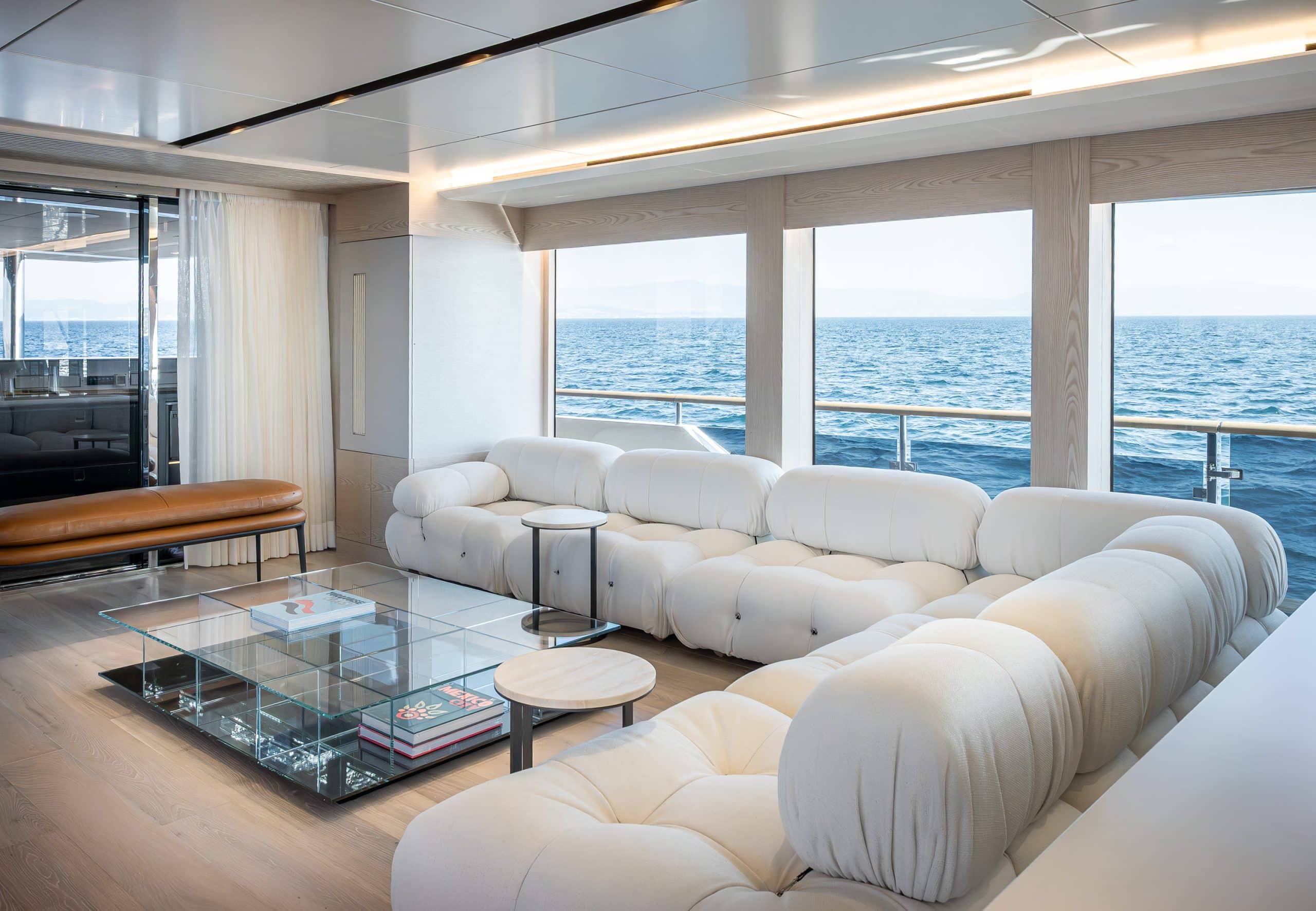 Numarine 40MXP main saloon with cream sofas and sea views