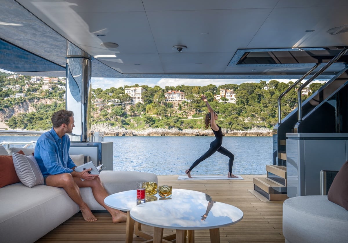 Riva 54Metri aft deck relaxation area at anchor, broker photo