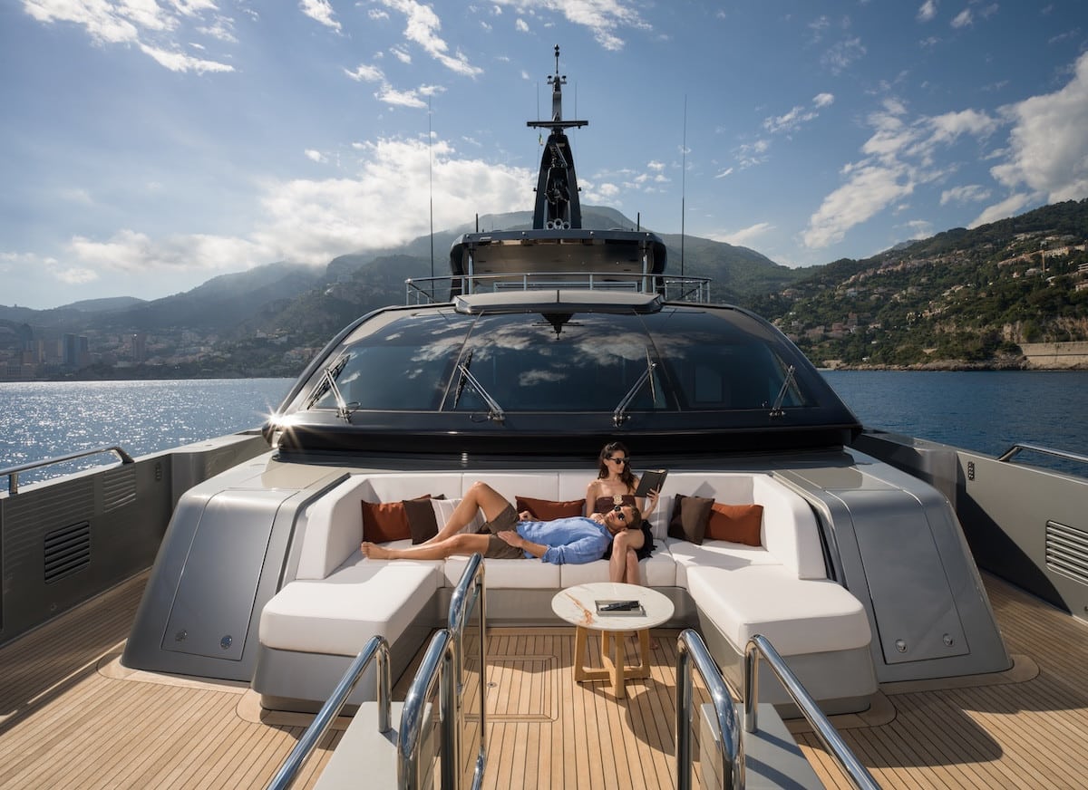 Riva 54Metri foredeck lounge ahead of the wheelhouse, broker photo