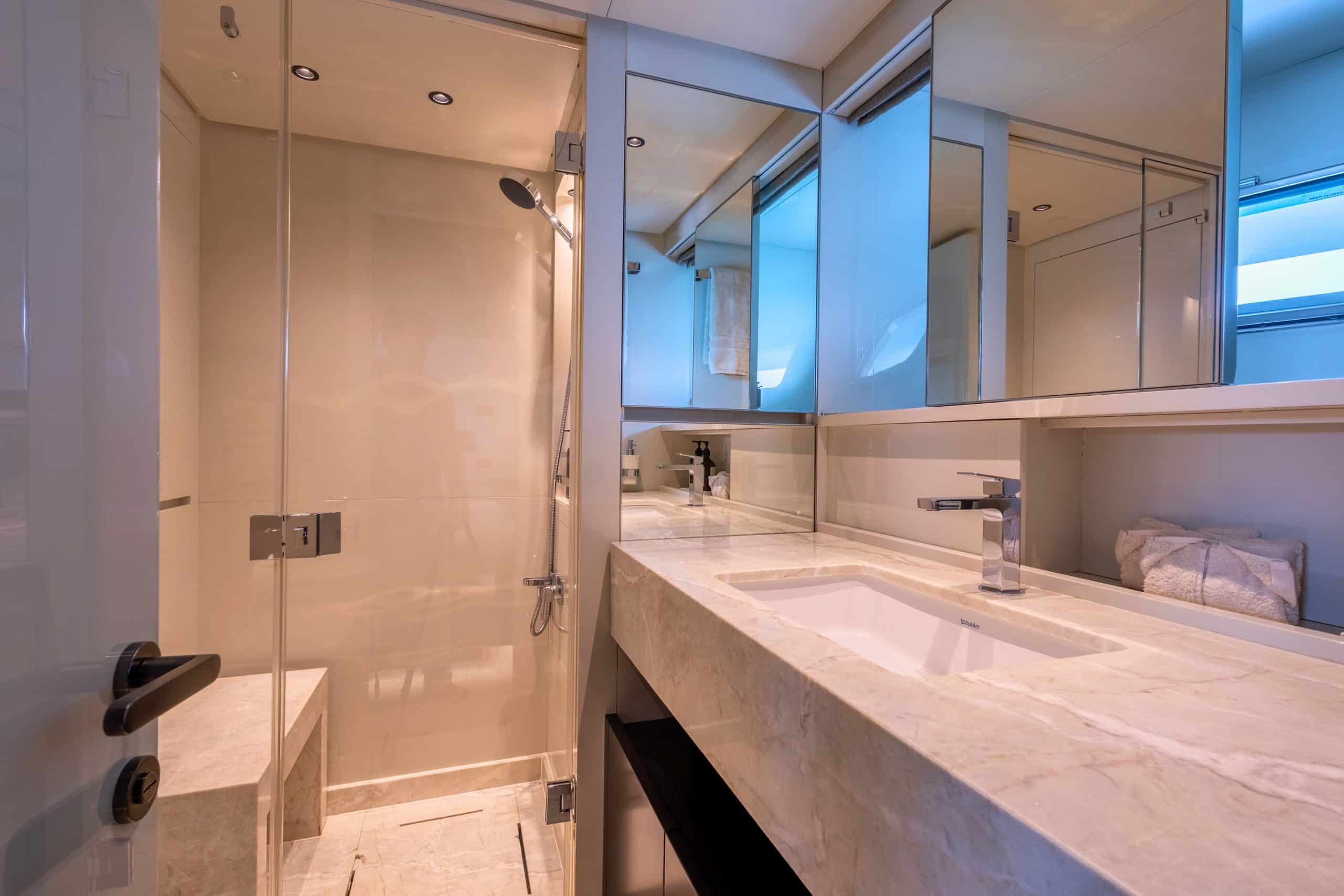 SanLorenzo SX88 ensuite with marble double vanity and shower