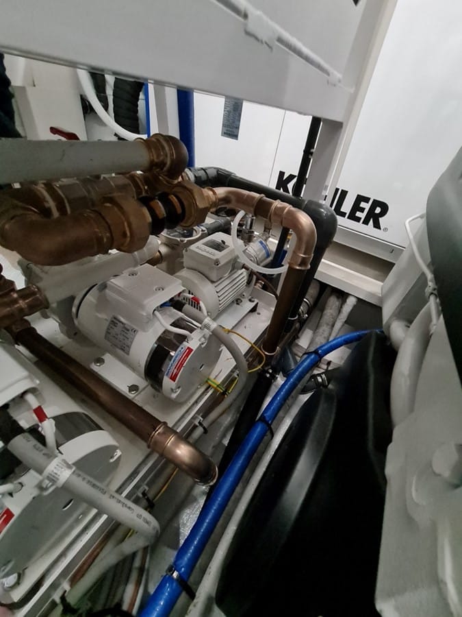 SanLorenzo SX88 engine room with Kohler generator, broker photo