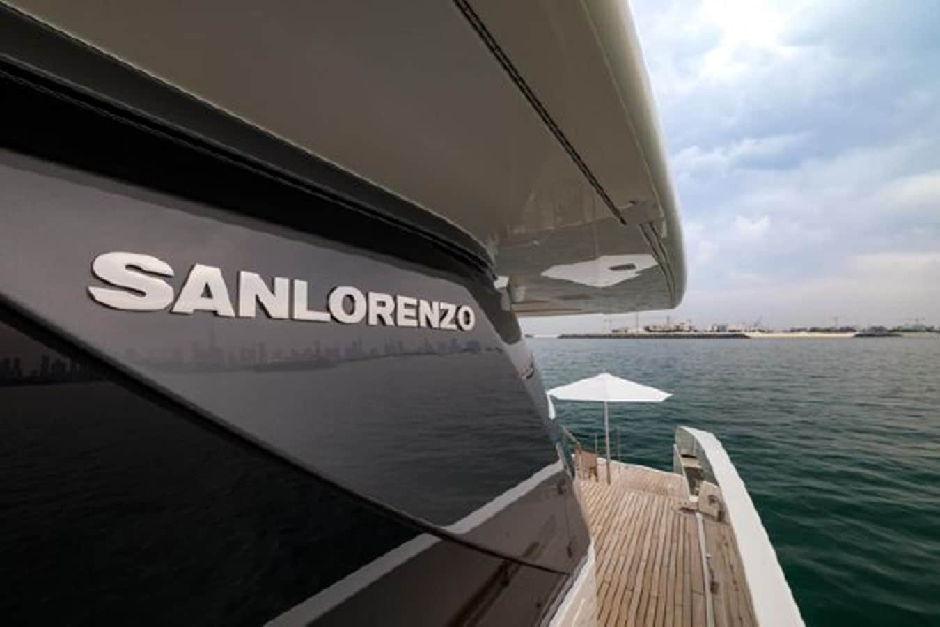 SanLorenzo SX88 side deck and builder hull lettering, broker photo