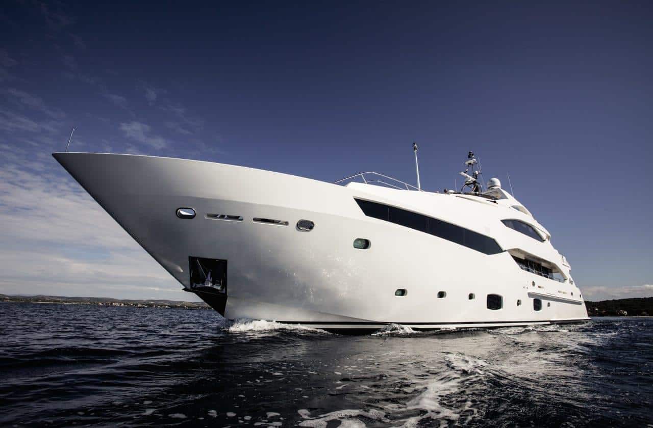 Sunseeker 40M bow view powering through open water — shipyard photo