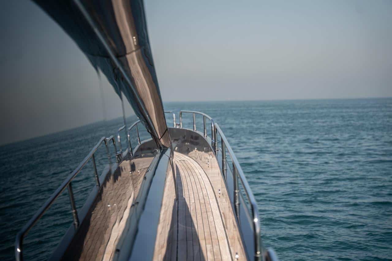 Sunseeker 82 Yacht side deck with new teak laid in 2024 refit