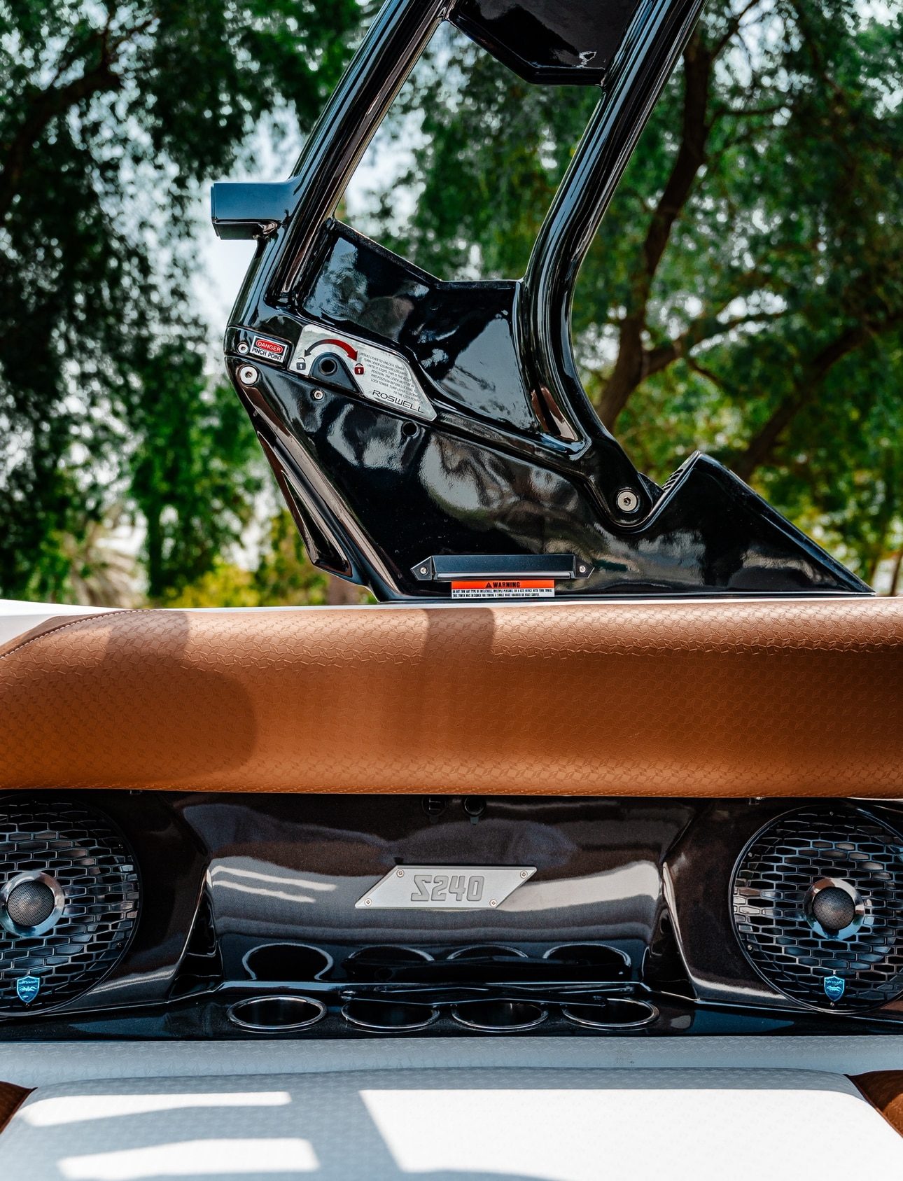 Supreme S240 wake tower detail with speakers and S240 badge
