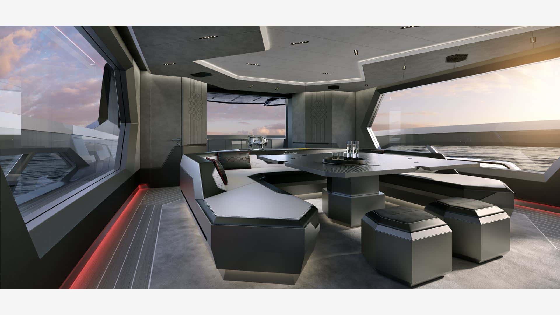 Tecnomar for Lamborghini 101 dinette area, shipyard rendering