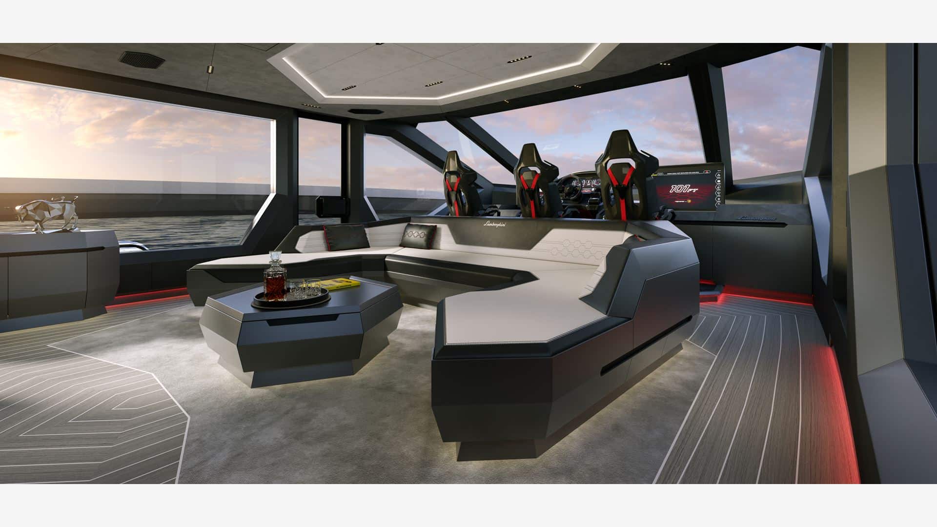 Tecnomar for Lamborghini 101 saloon view, shipyard rendering