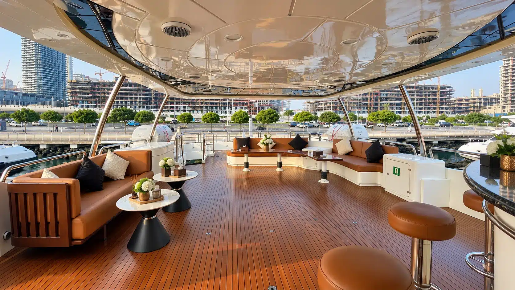 Benetti 120 yacht upper deck lounge and dining area