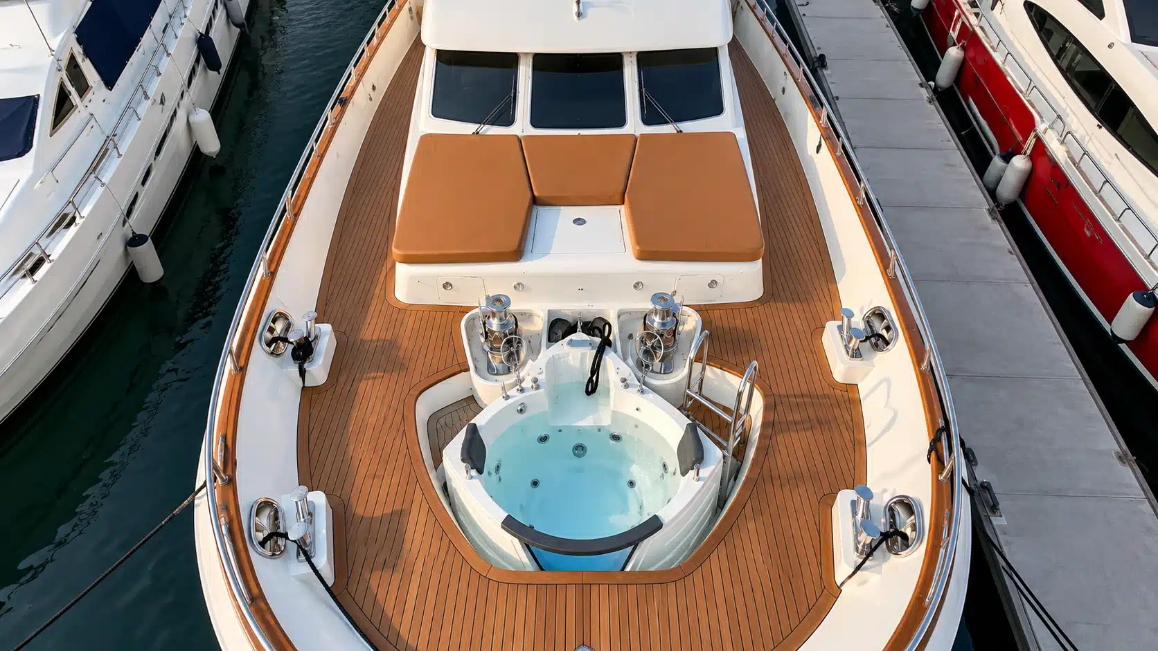 Benetti 120 yacht bow jacuzzi from above